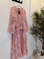 Sima Floral Lace Luxury Abaya with Sheila - Pink 🌸