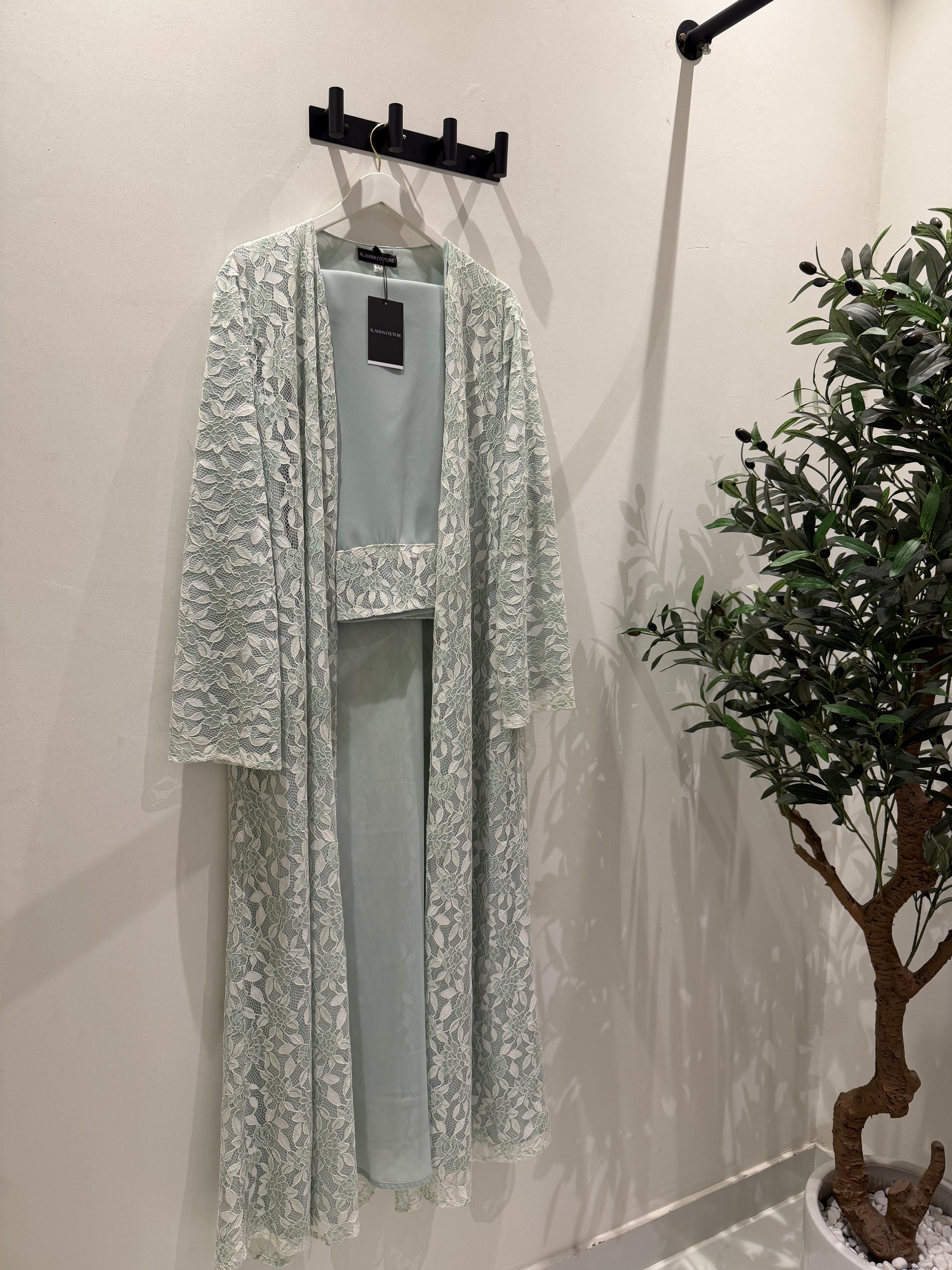 Serena Lace Abaya - Sage Green