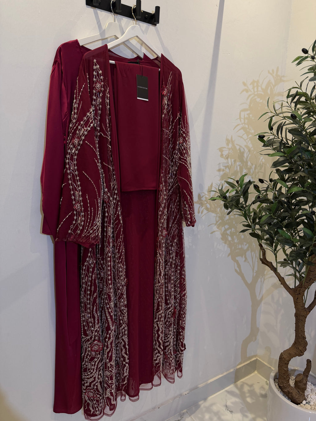 Layali Luxury 3-Piece Set – Pearl & Strass Abaya