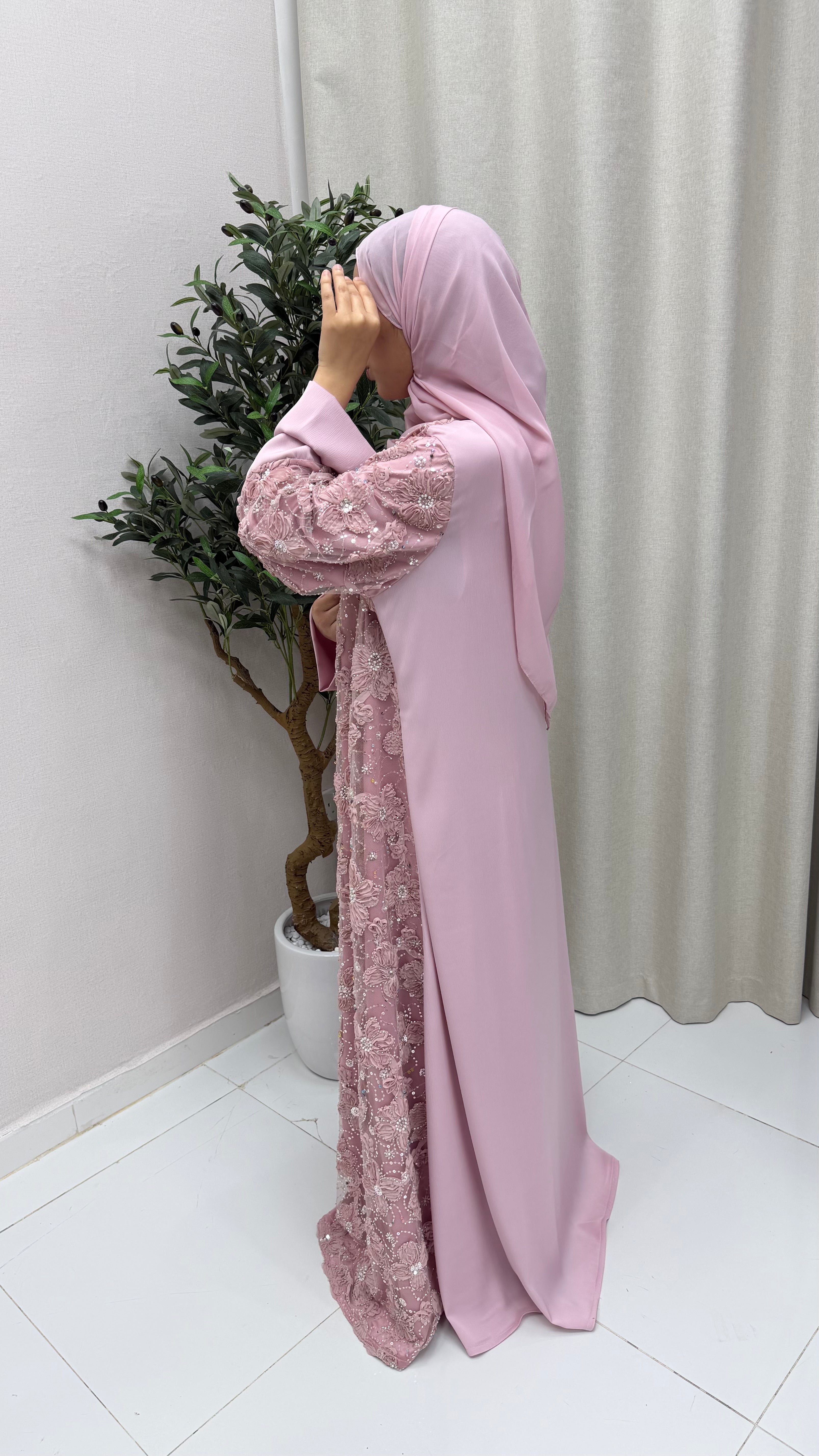 Aseel Full Pearl & Strass Luxury Set – Abaya, Dress & Sheila