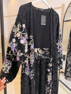 Sima Floral Lace Luxury Abaya with Sheila - Black