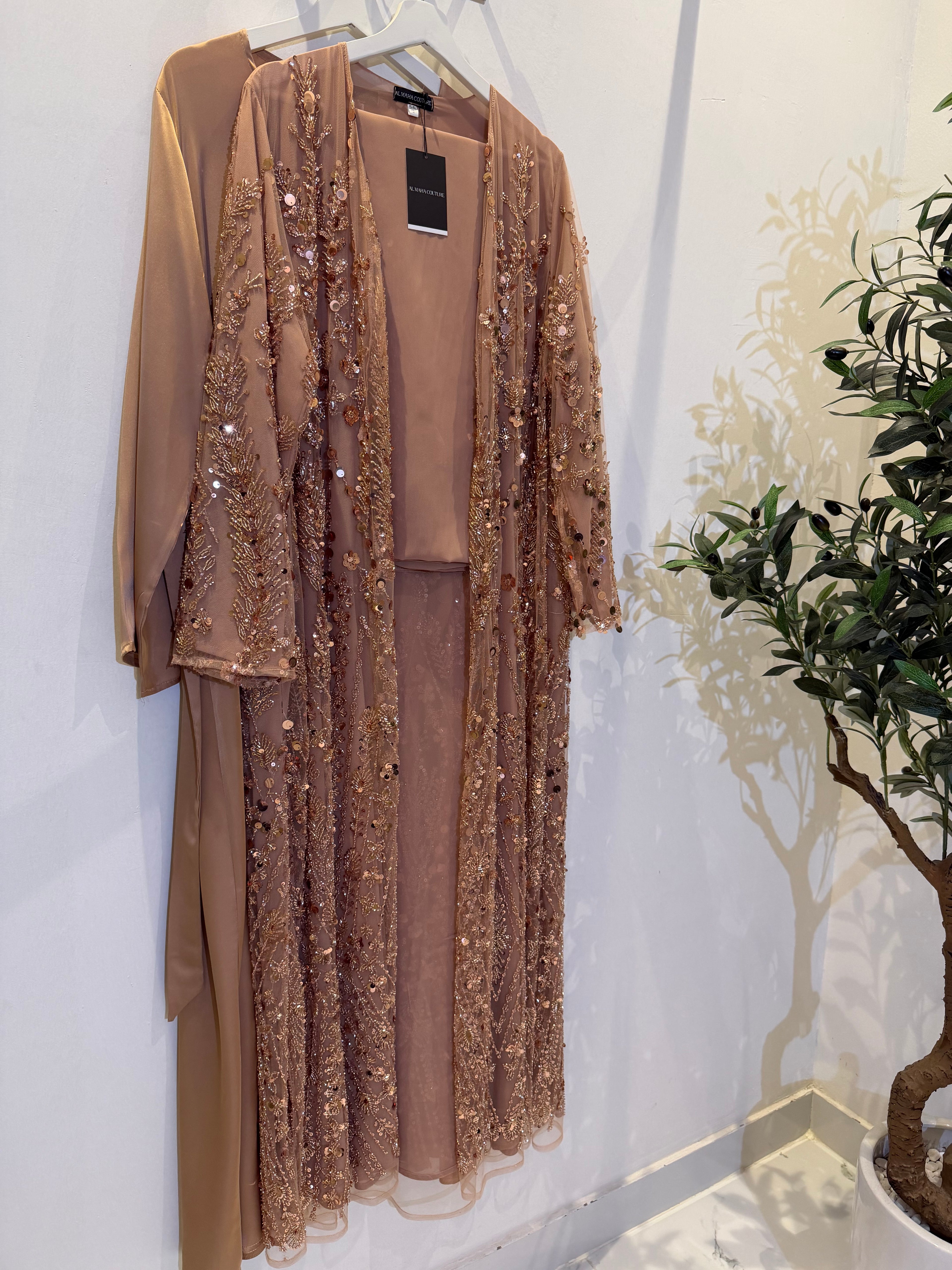 Layali Luxury 3-Piece Set – Pearl & Strass Abaya