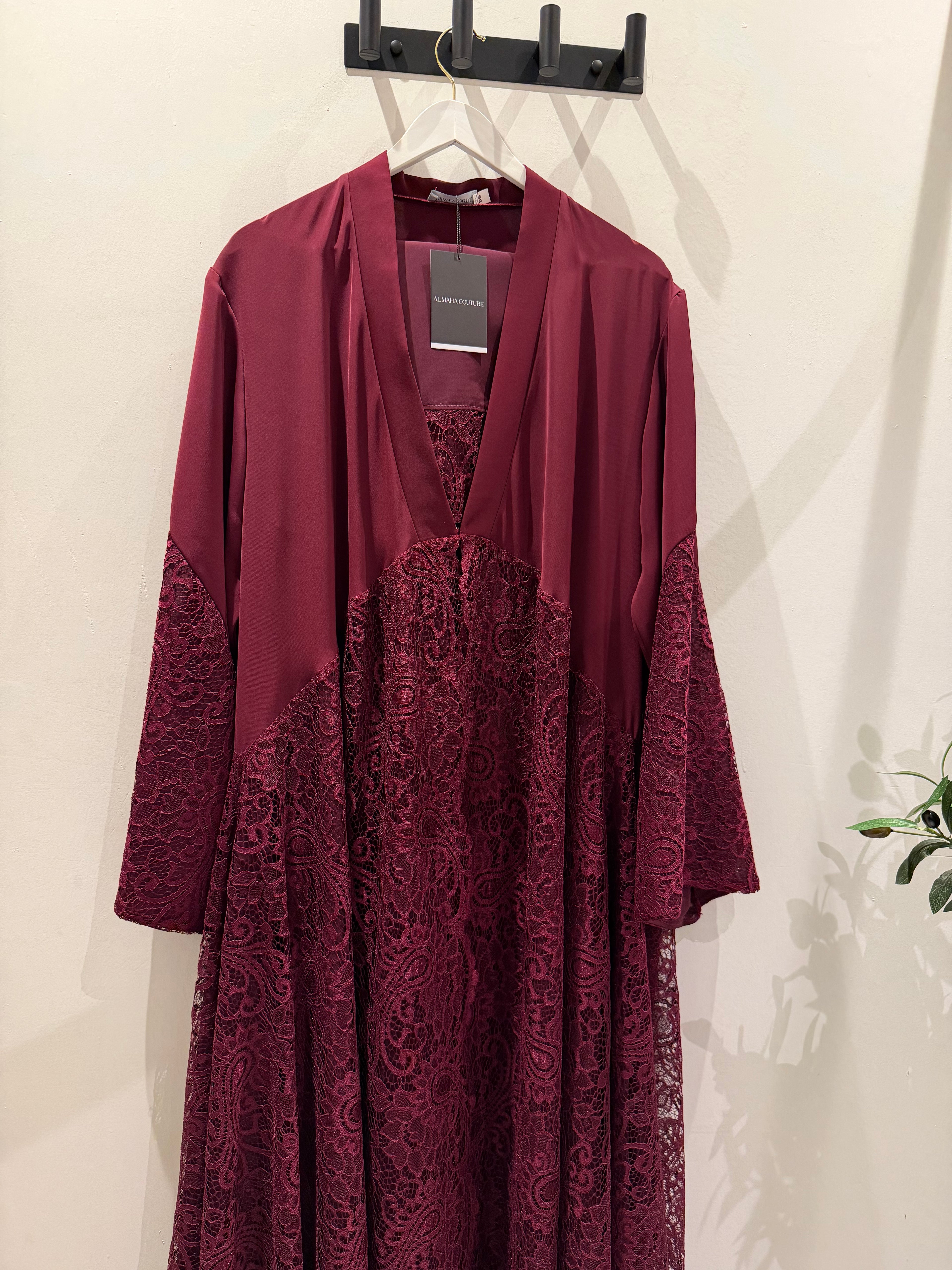 Maroon Lace Abaya