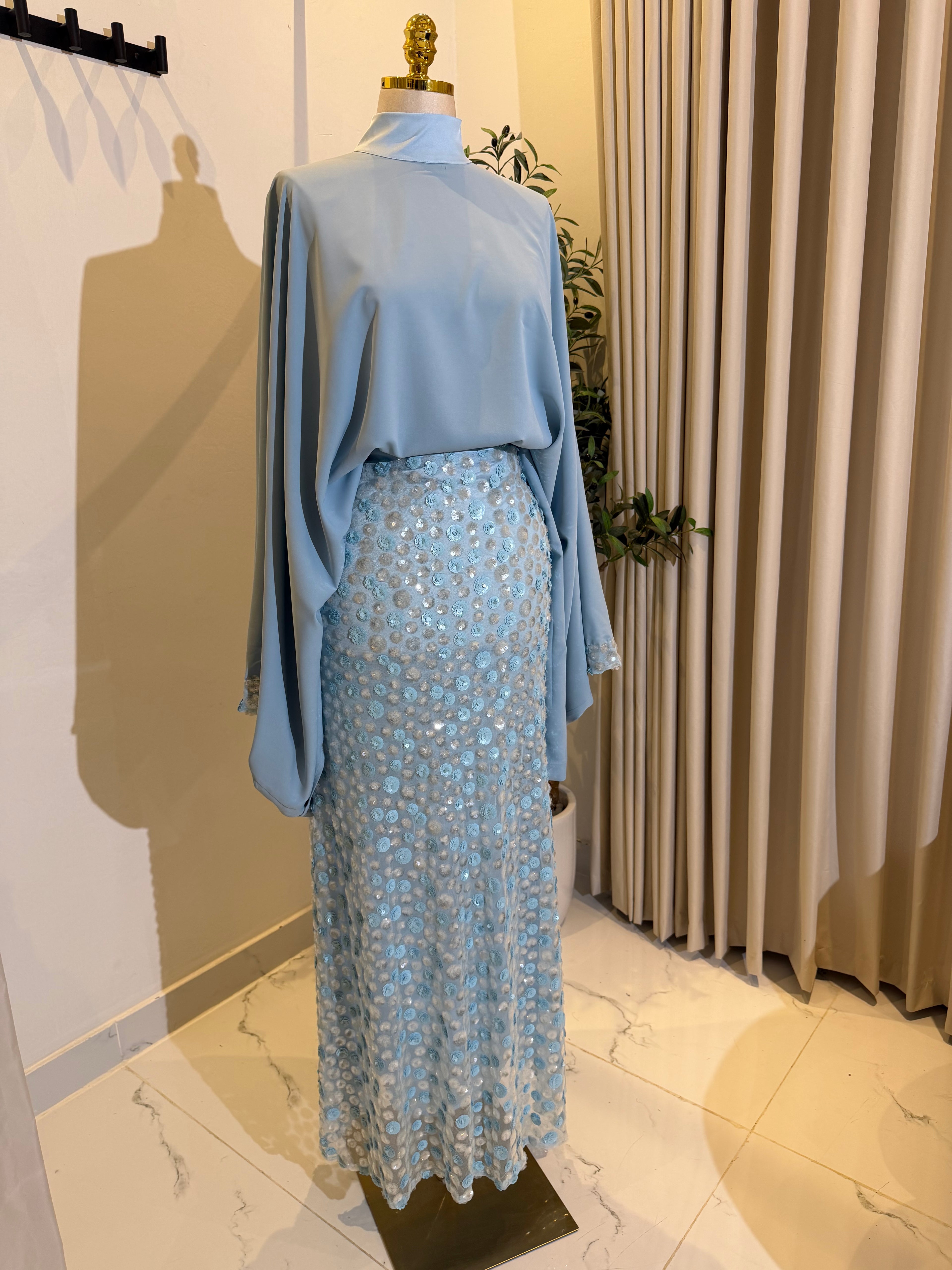Alia Sequin Skirt Set – Baby blue