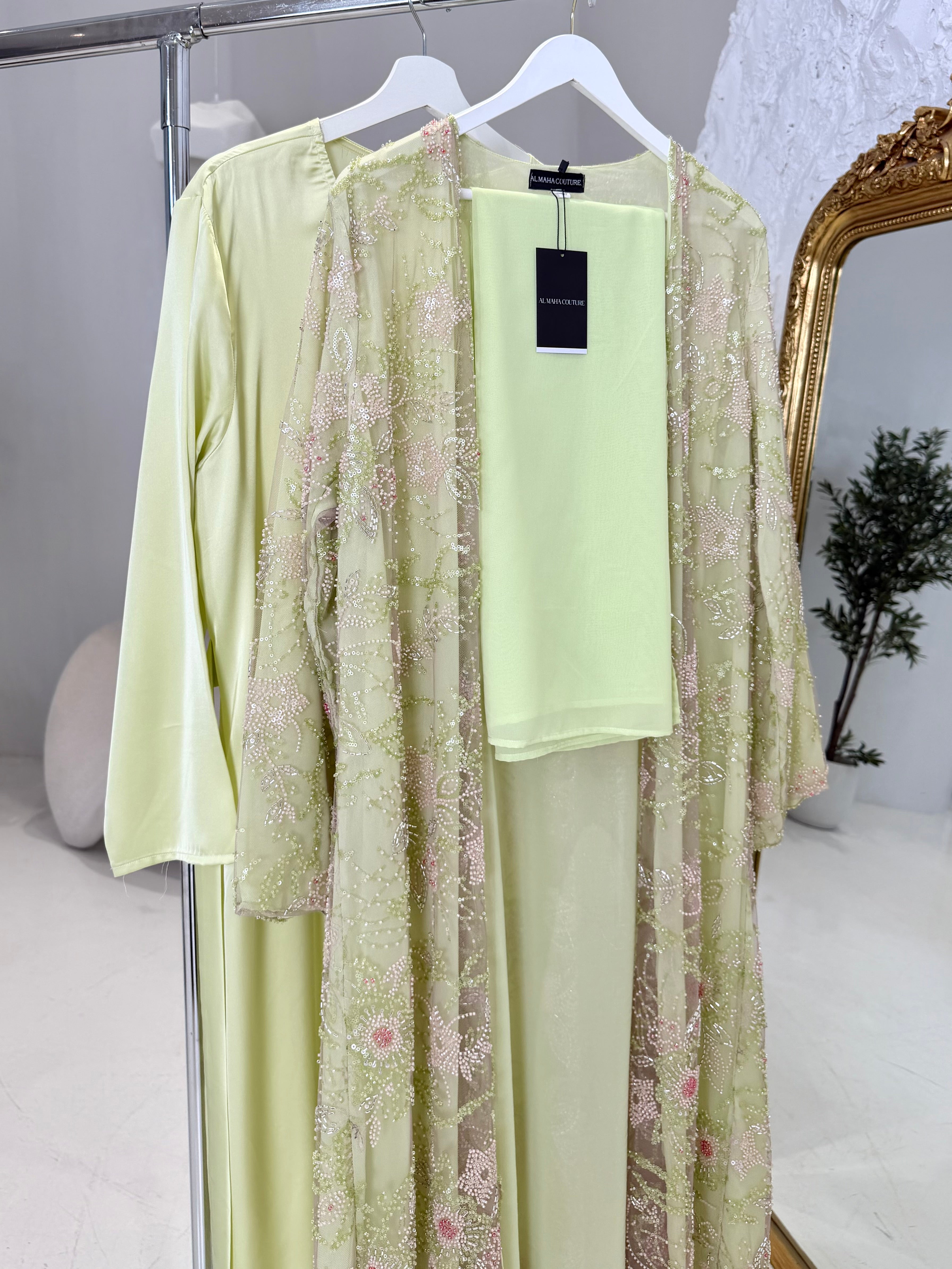 Jasmin Full Pearl & Strass Luxury Set – Abaya, Dress & Sheila