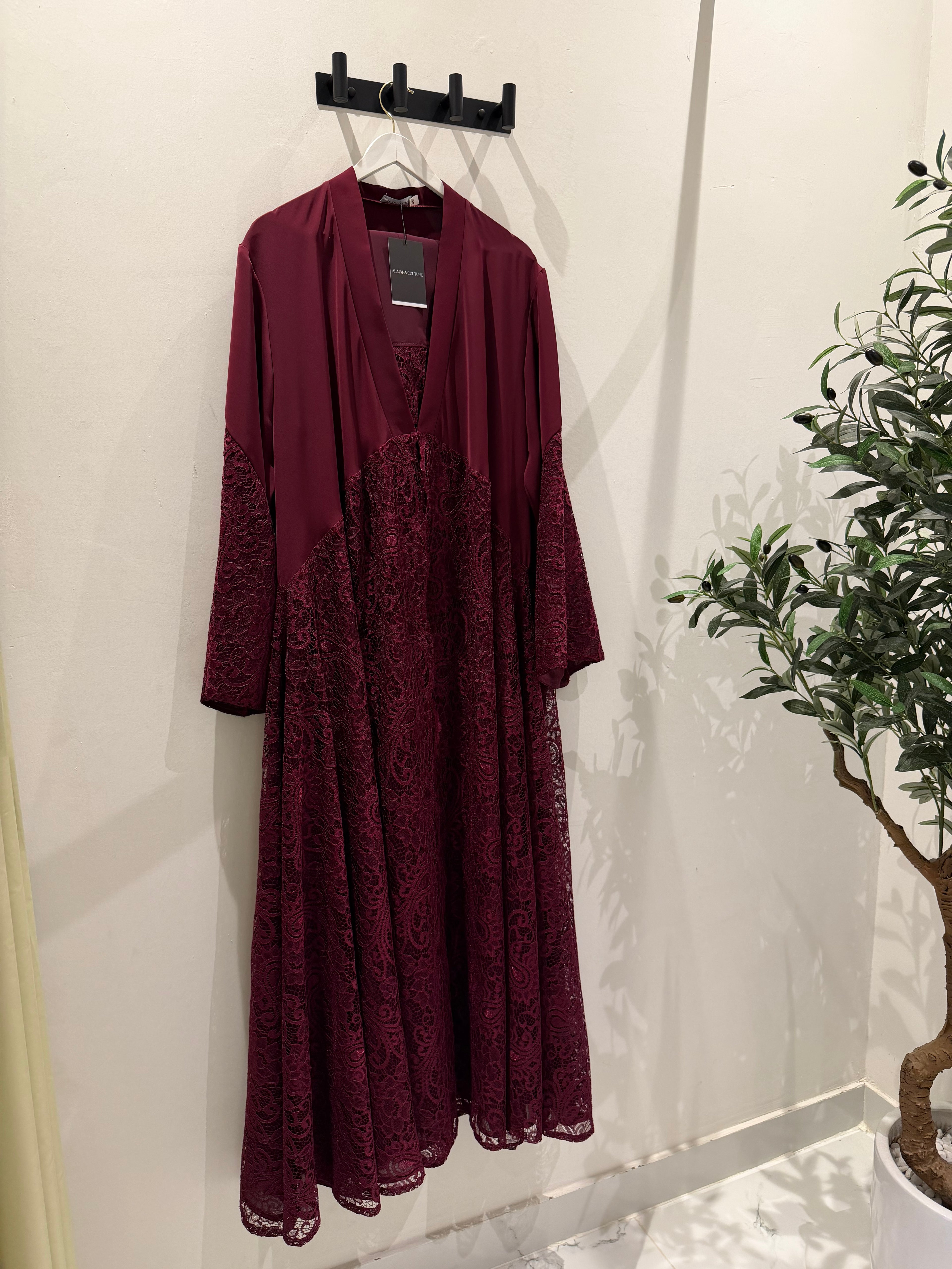 Maroon Lace Abaya