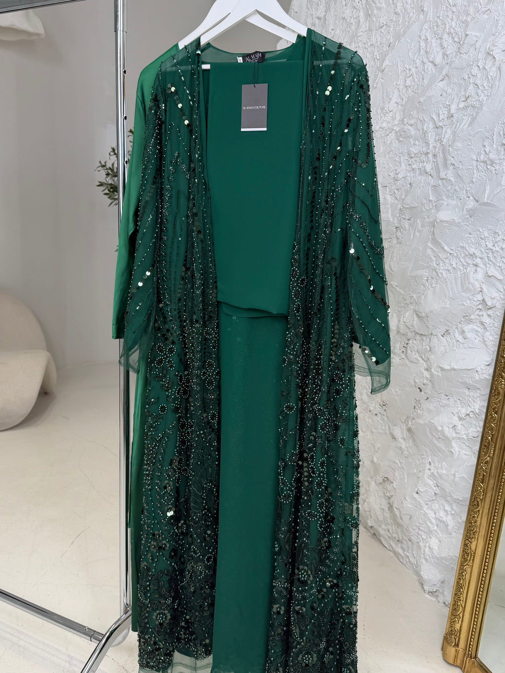 Raneem Full Pearl & Strass Luxury Set – Abaya, Dress & Sheila