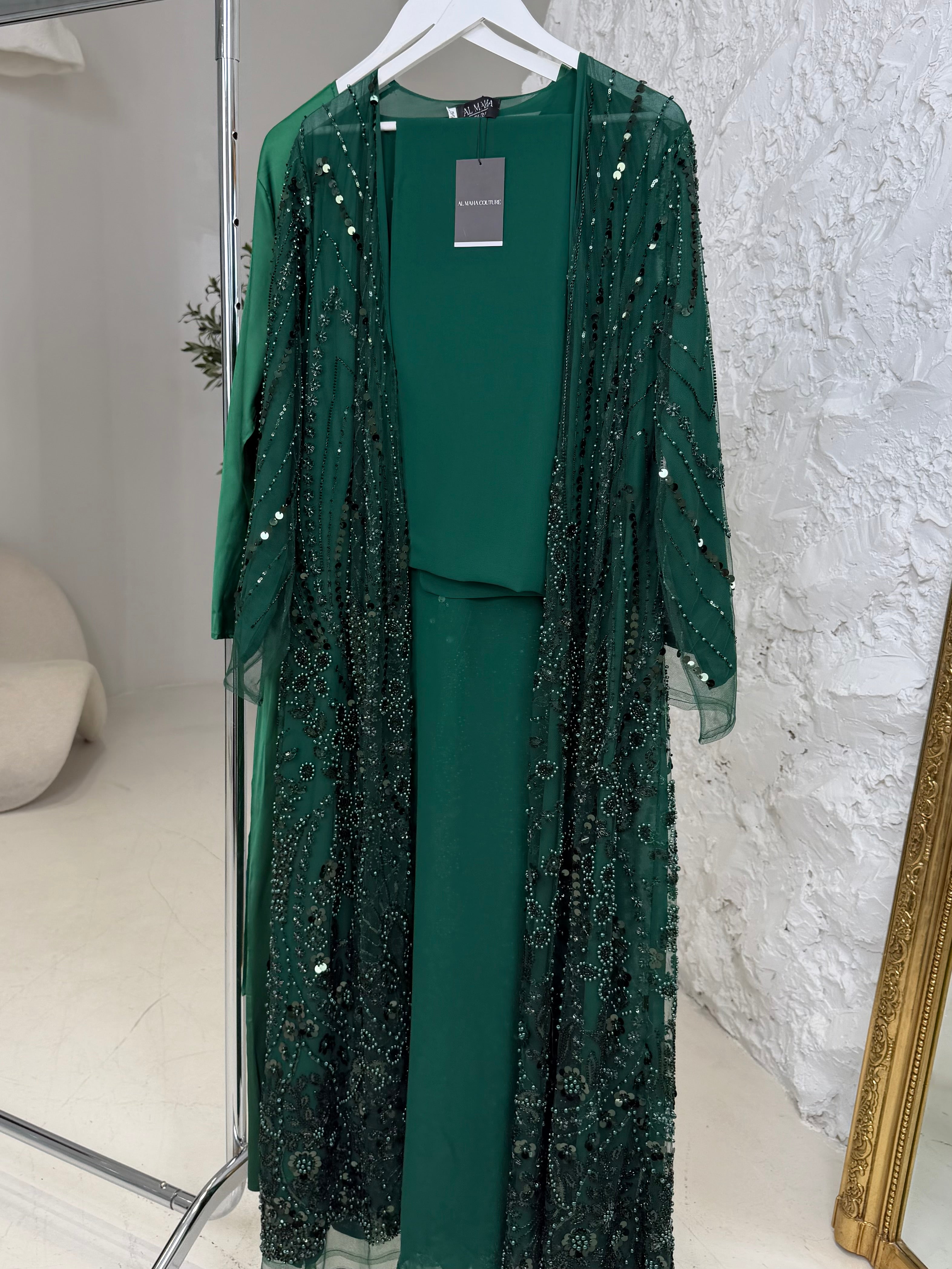 Raneem Full Pearl & Strass Luxury Set – Abaya, Dress & Sheila