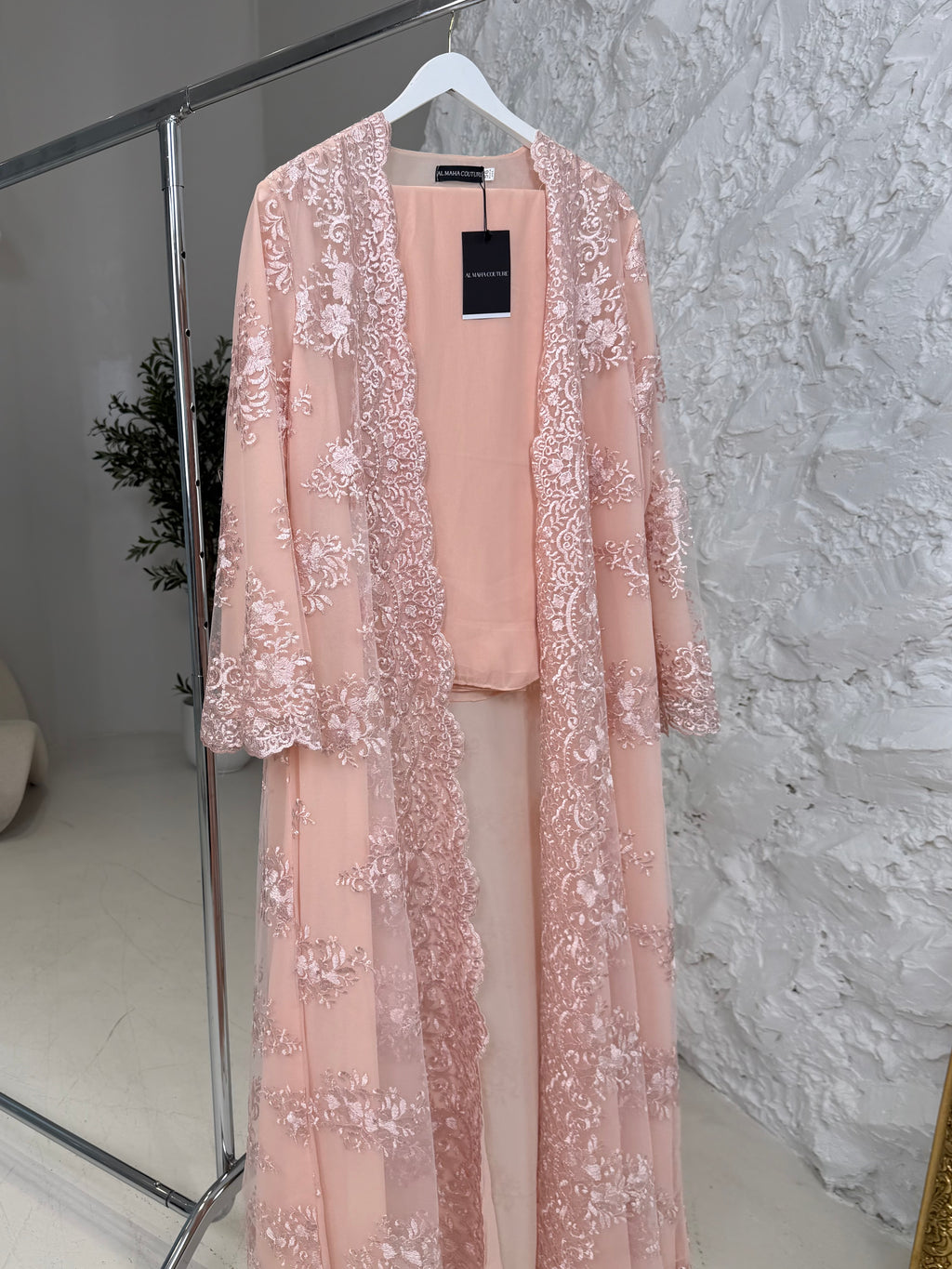 Leen Pink Full Lace Abaya with Sheila