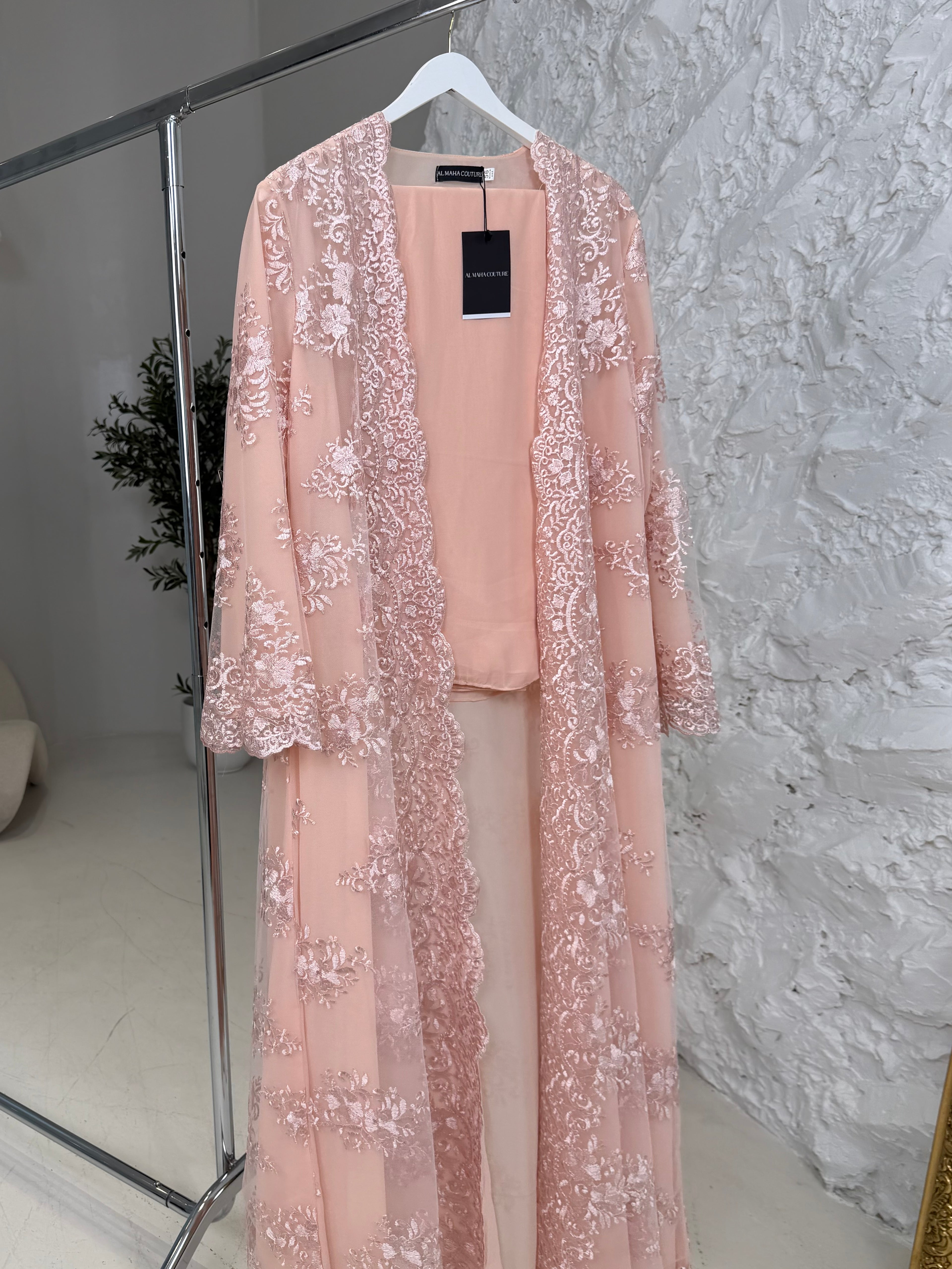 Leen Pink Full Lace Abaya with Sheila