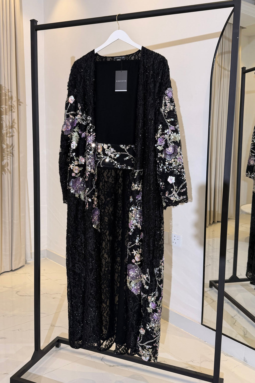 Sima Floral Lace Luxury Abaya with Sheila - Black