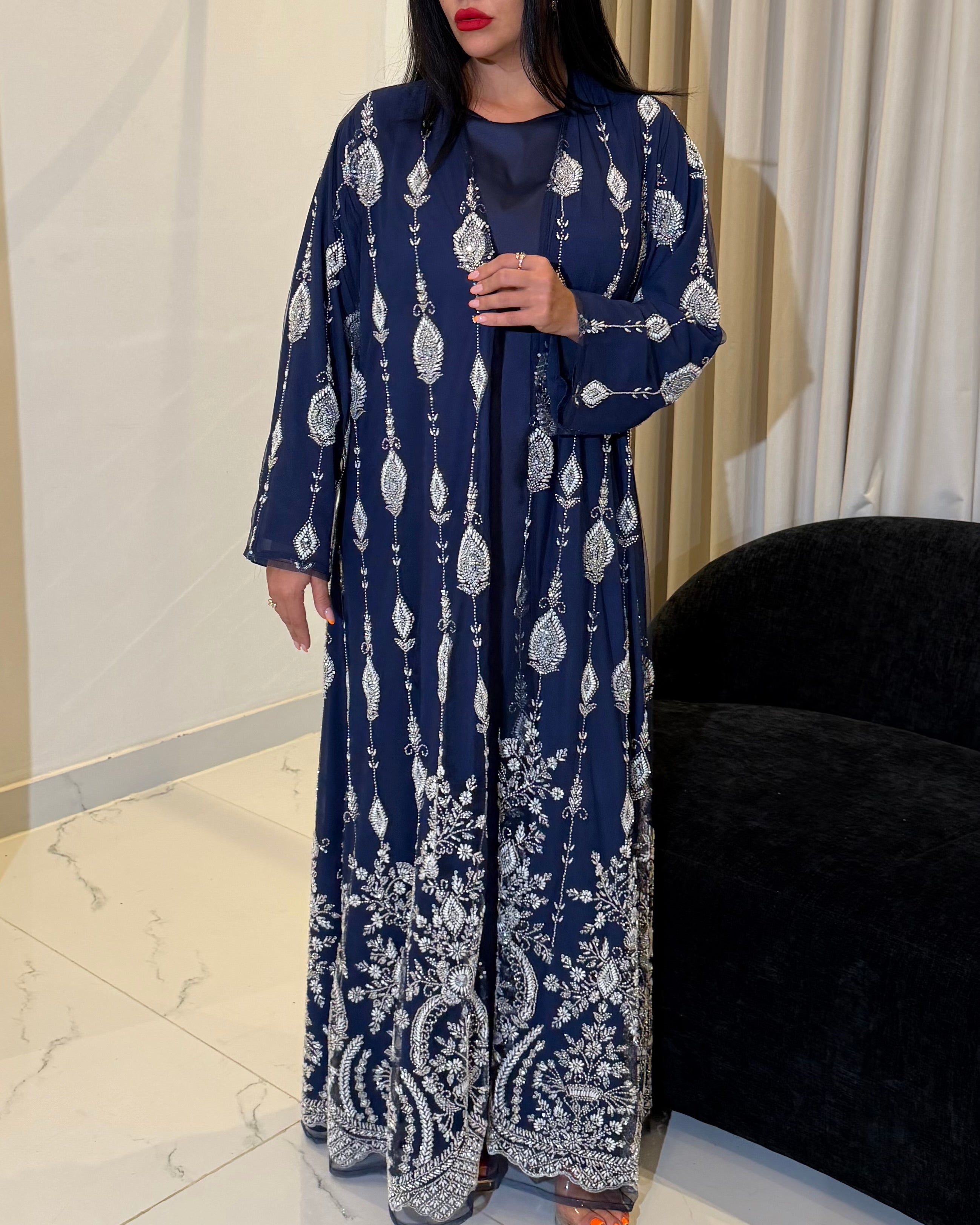 Zahia Luxury 3-Piece Set – Pearl & Strass Abaya