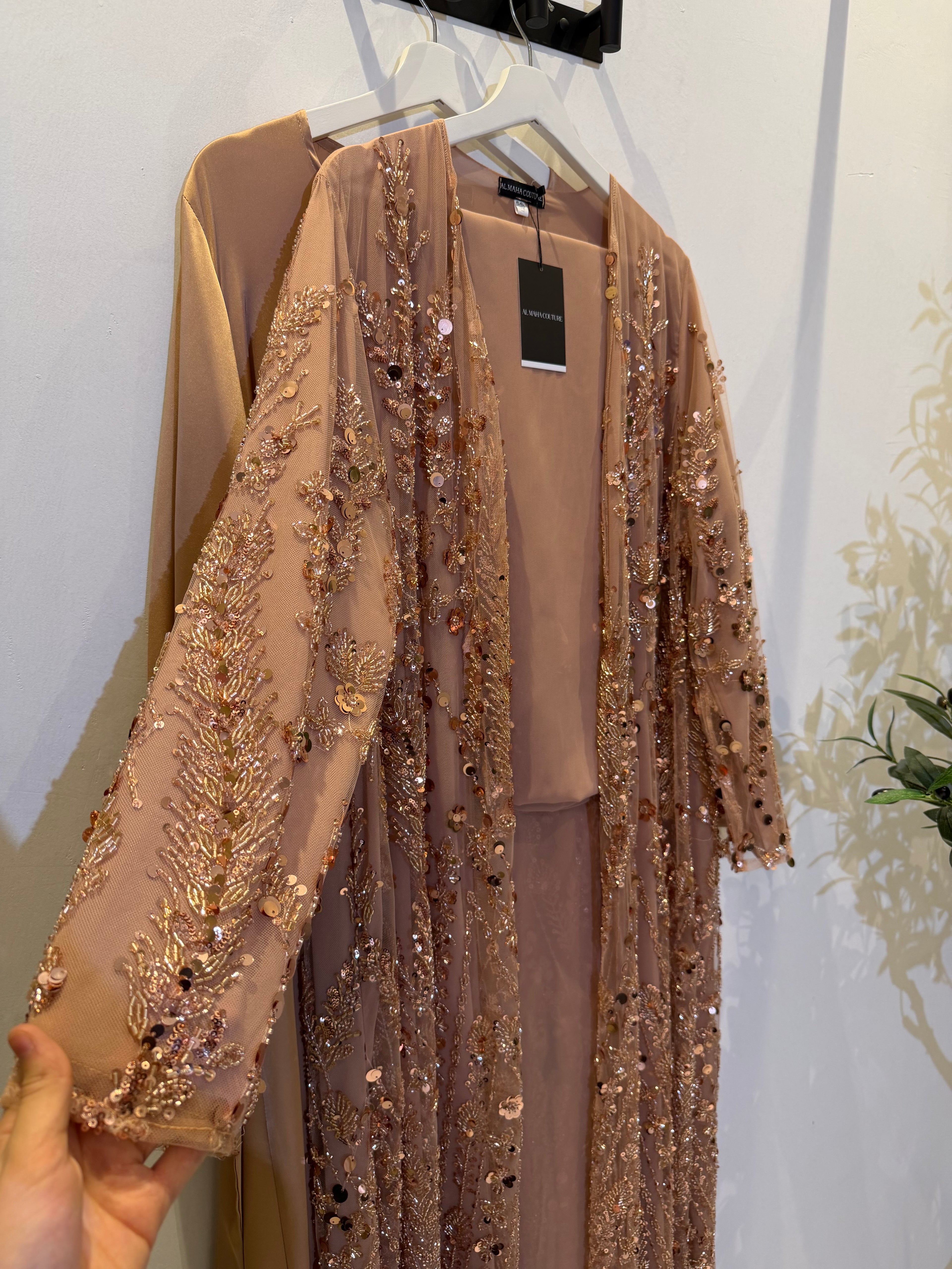 Layali Luxury 3-Piece Set – Pearl & Strass Abaya