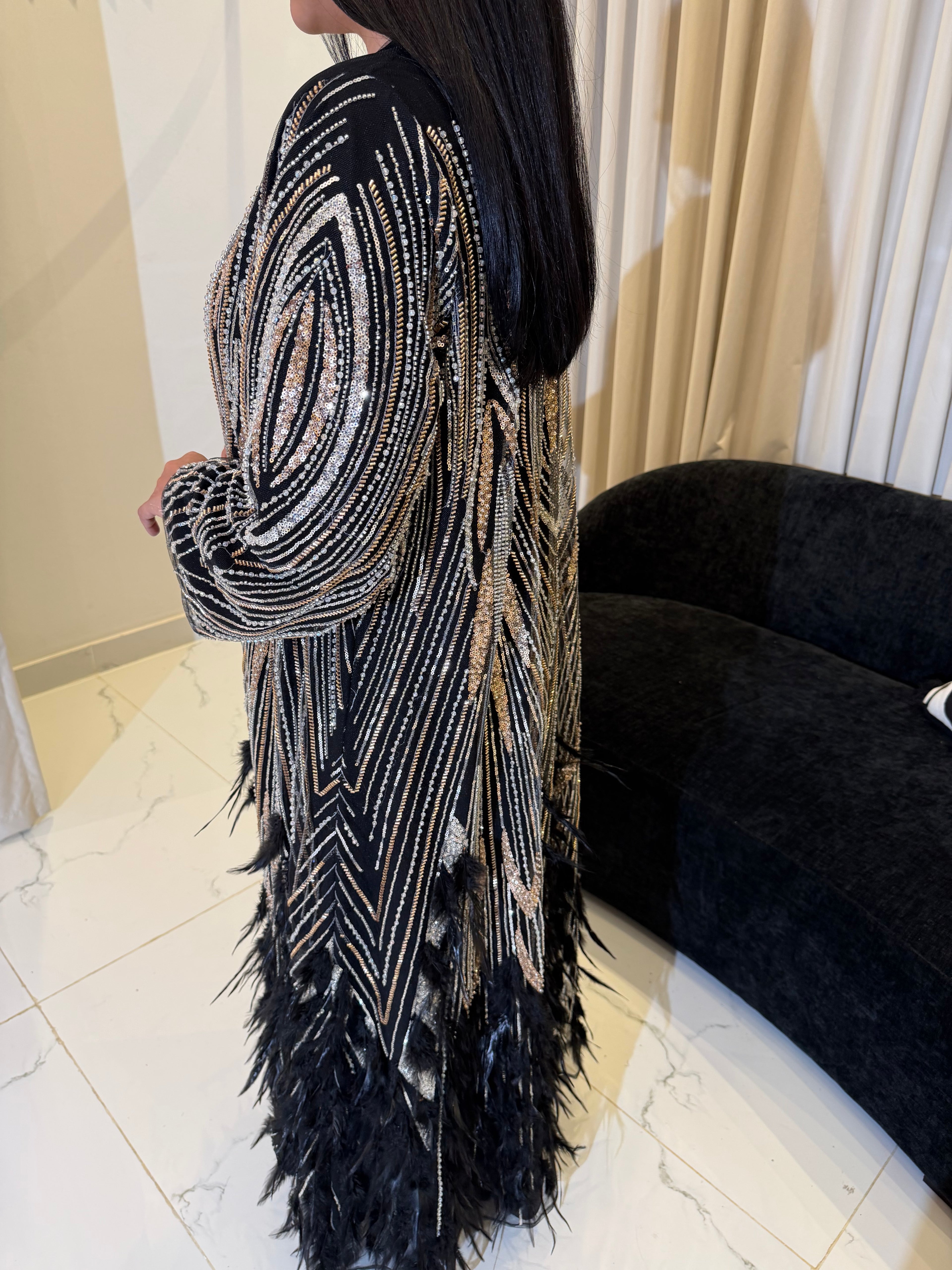 Lujain Black Luxury 3-Piece Set - Pearl & Strass Abaya