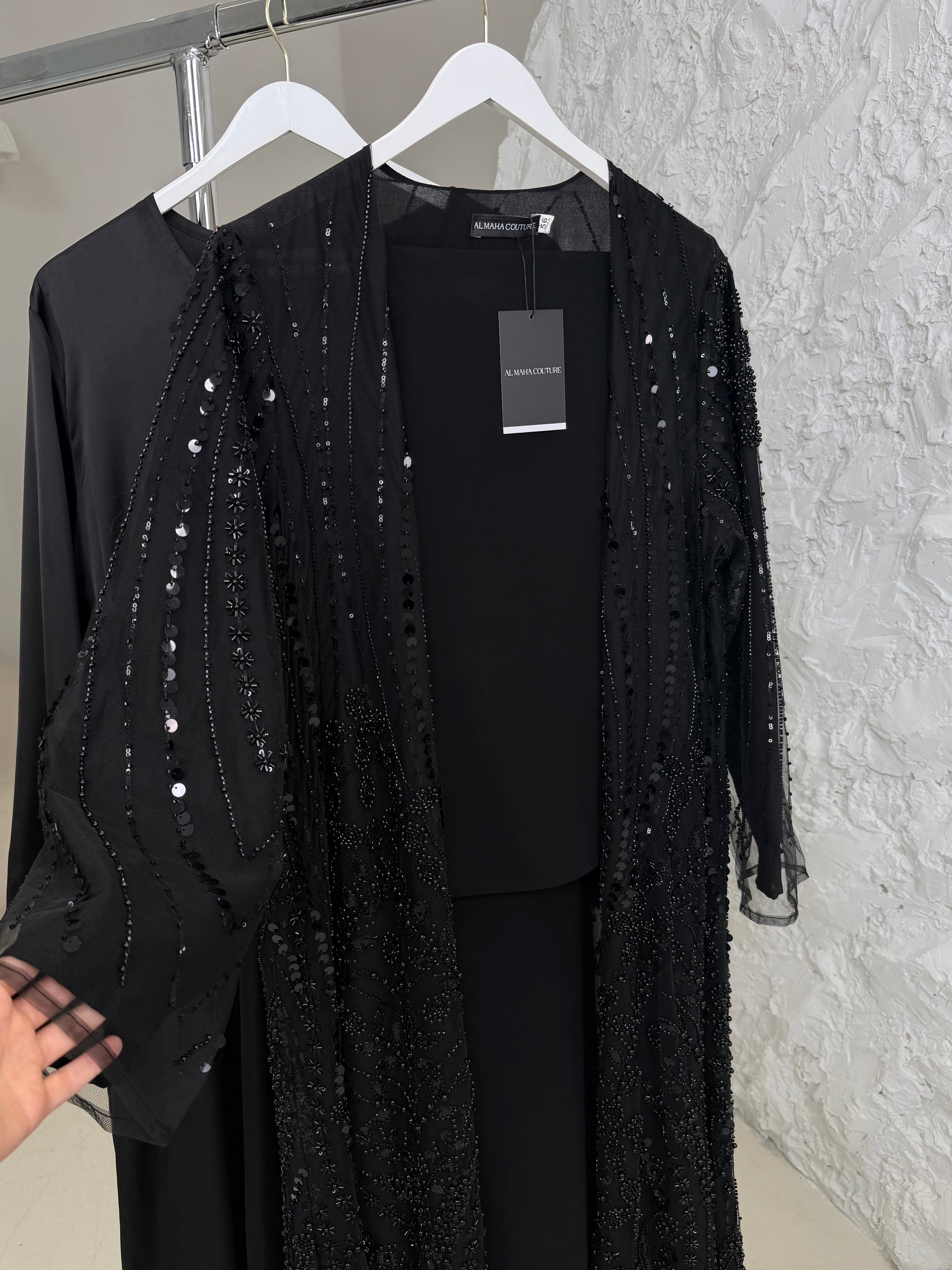 Reem Full Pearl & Strass Luxury Set – Abaya, Dress & Sheila