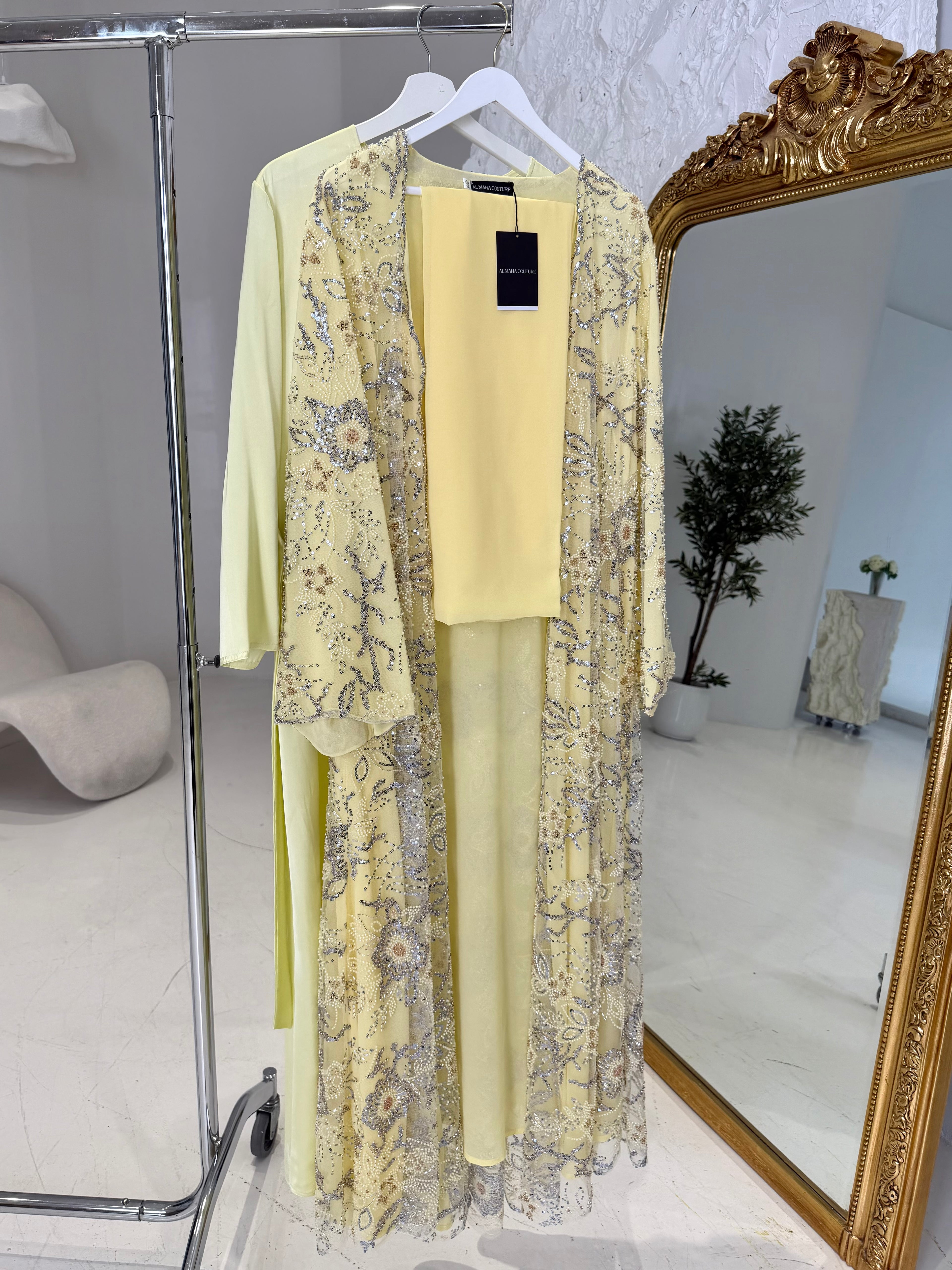Rawan Full Pearl & Strass Luxury Set – Abaya, Dress & Sheila