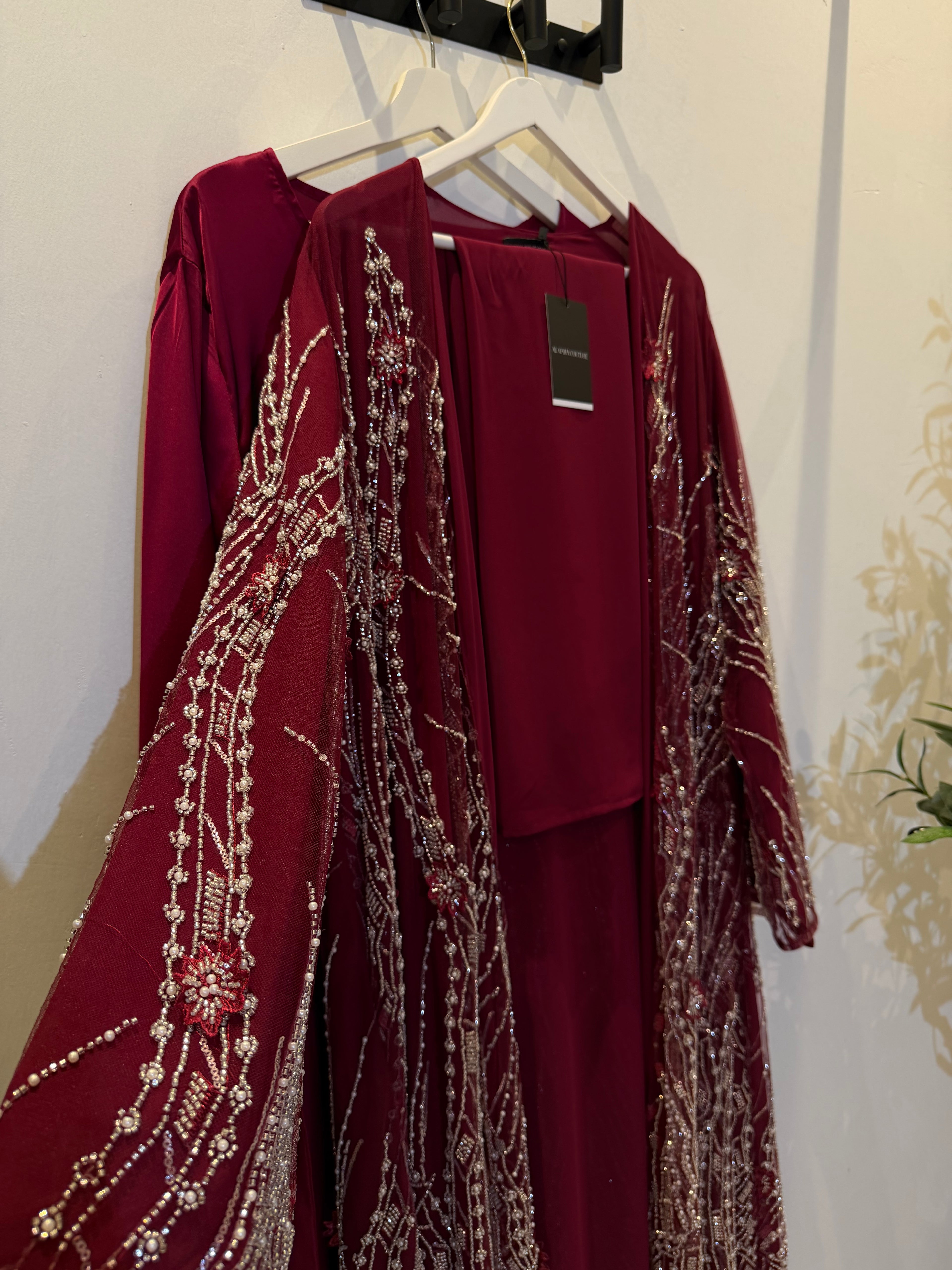 Layali Luxury 3-Piece Set – Pearl & Strass Abaya