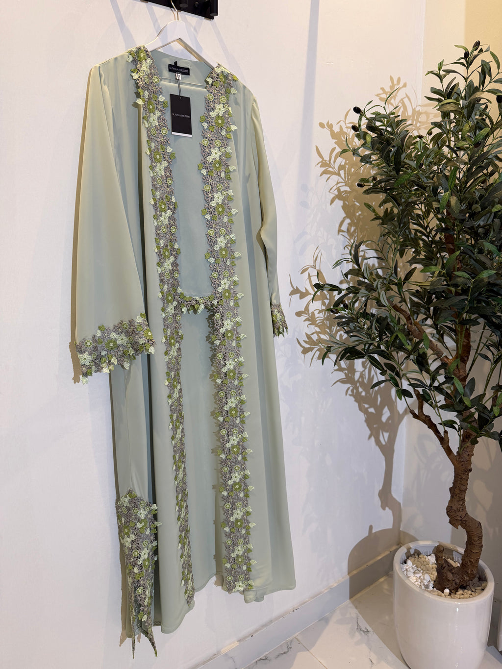 Layan Lace Abaya Set – Green
