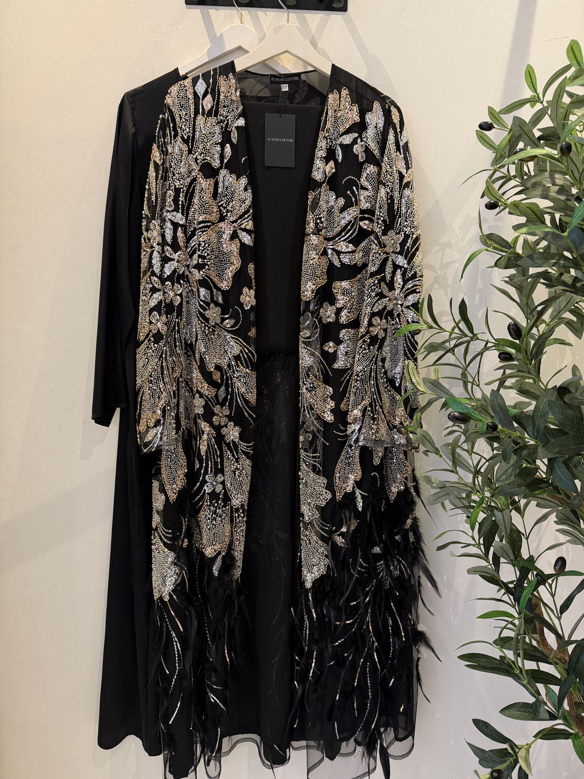 Lujain Black Luxury 3-Piece Set - Pearl & Strass Abaya