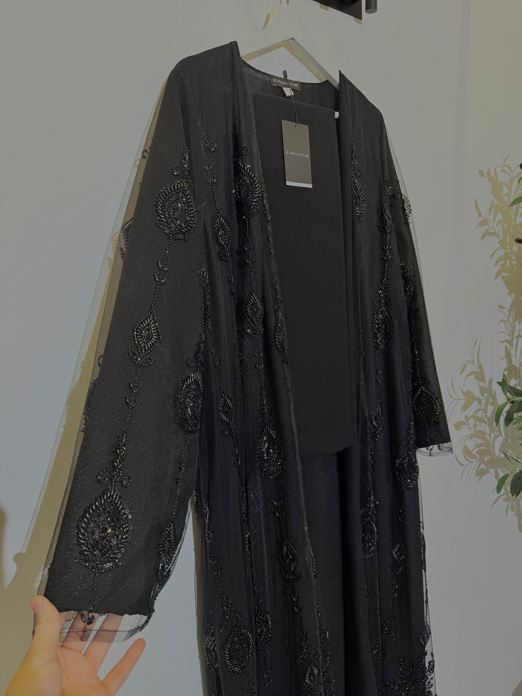 Zahra Luxury 3-Piece Set – Pearl & Strass Abaya