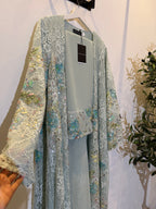 Sima Floral Lace Luxury Abaya with Sheila - Sage Green 💚