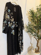 Sima Floral Lace Luxury Abaya with Sheila - Black & Blue 🦋