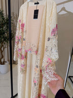 Sima Floral Lace Luxury Abaya with Sheila - Beige