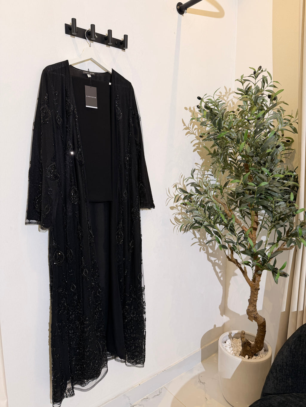 Zahra Luxury 3-Piece Set – Pearl & Strass Abaya