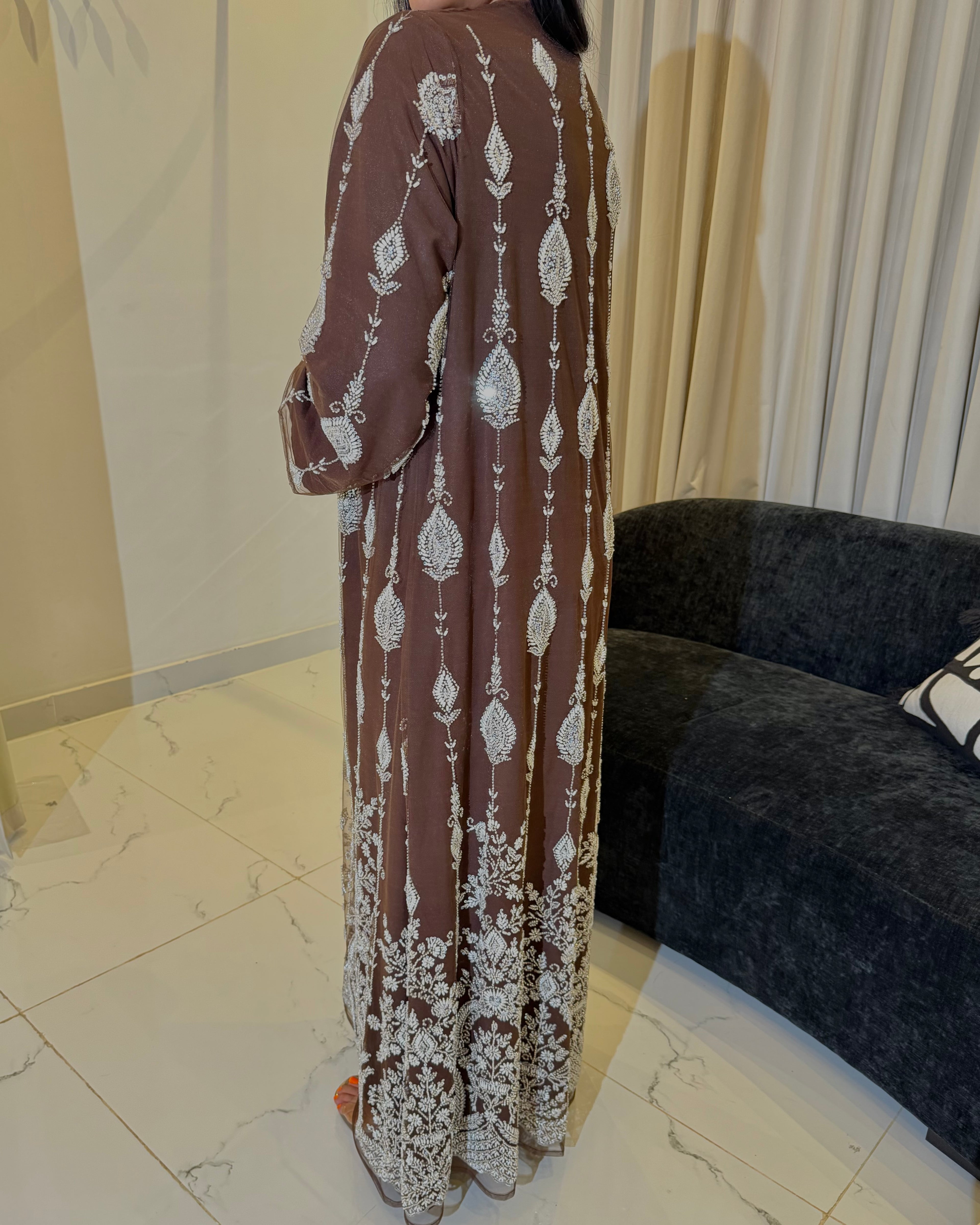 Maria Luxury 3-Piece Set – Pearl & Strass Abaya