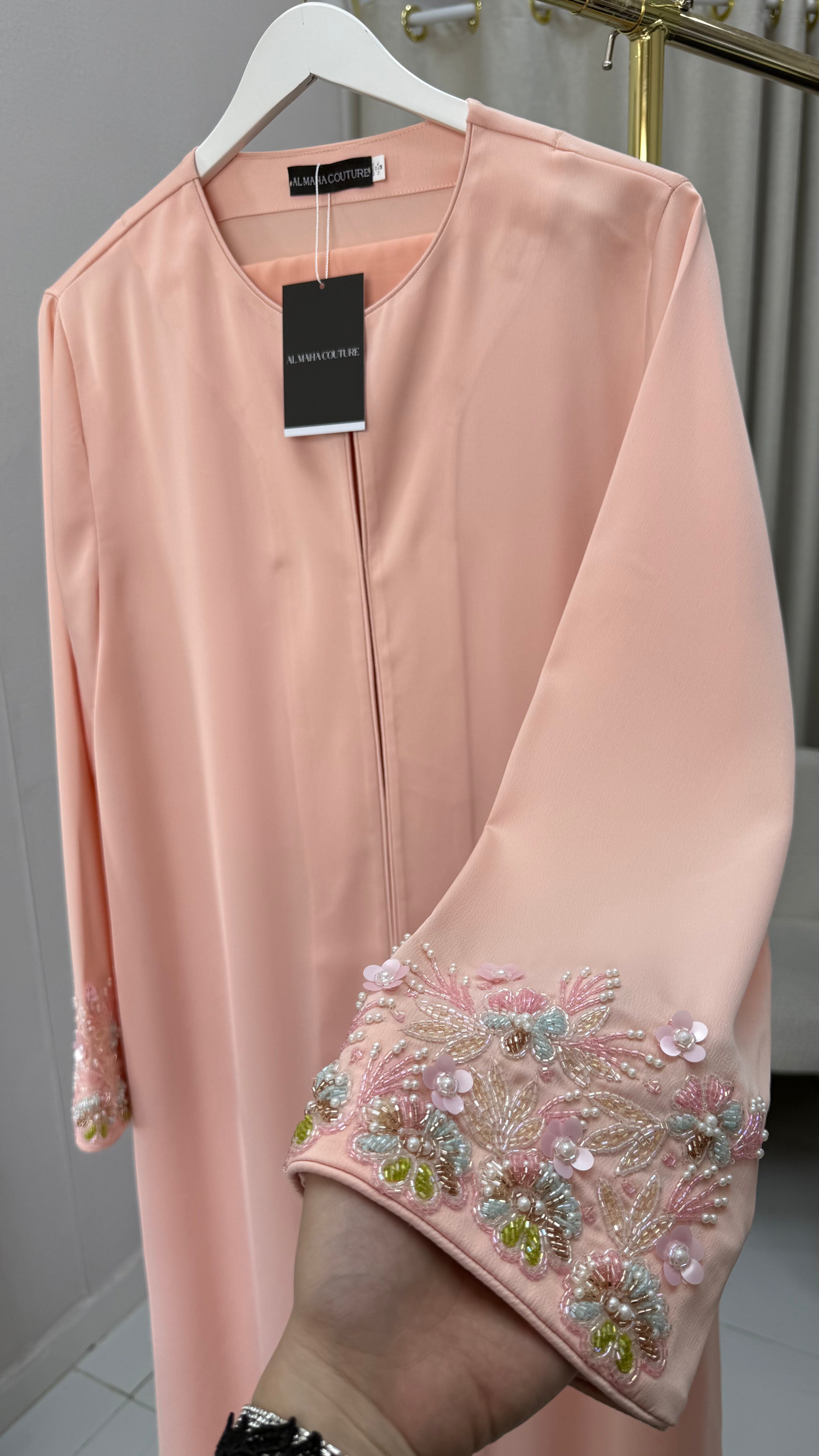 Zaya Peach Embroidered Abaya