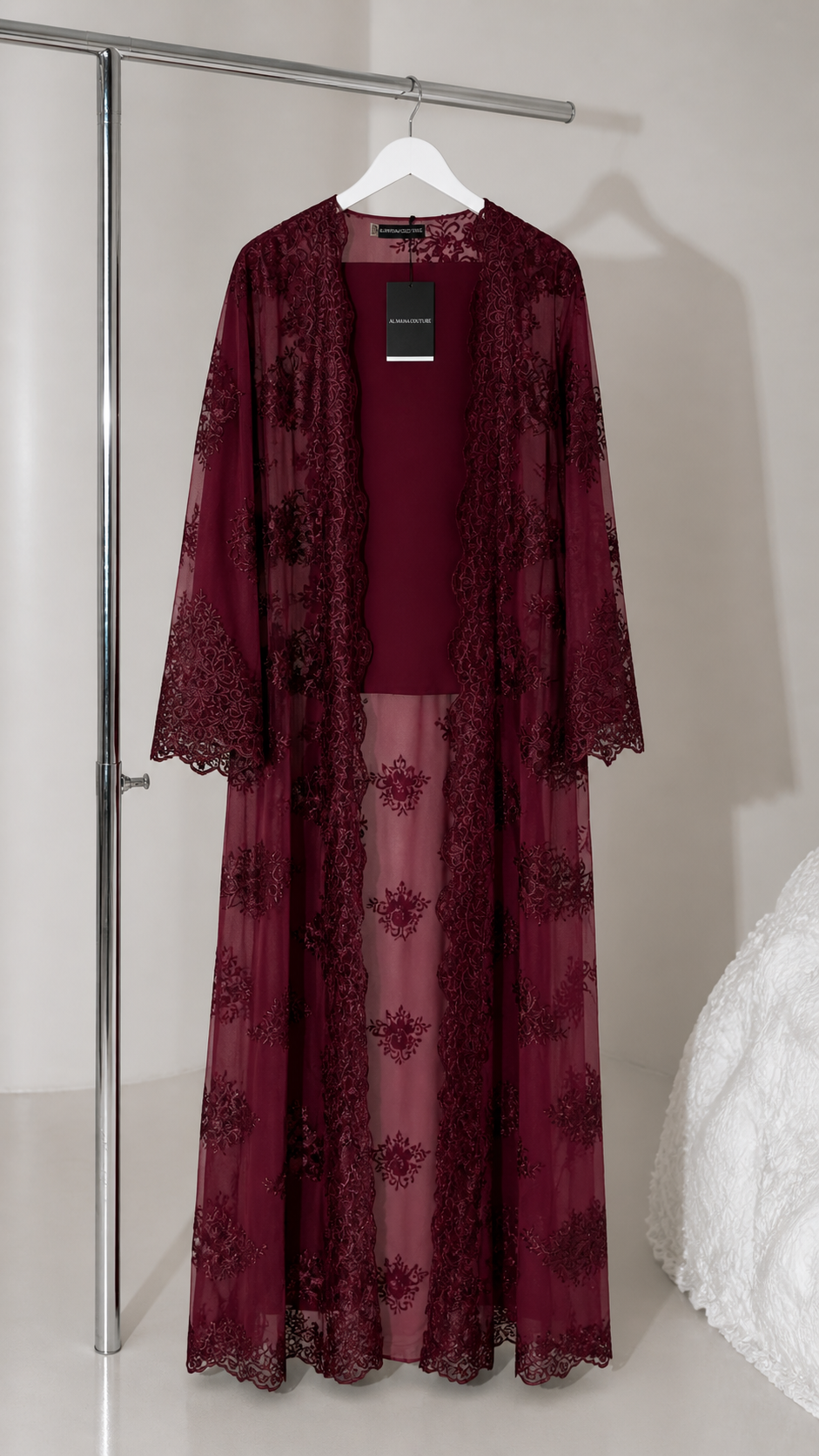 Mira Burgundy Full Lace Abaya with Sheila