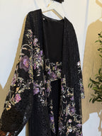 Sima Floral Lace Luxury Abaya with Sheila - Black & Purple 💜