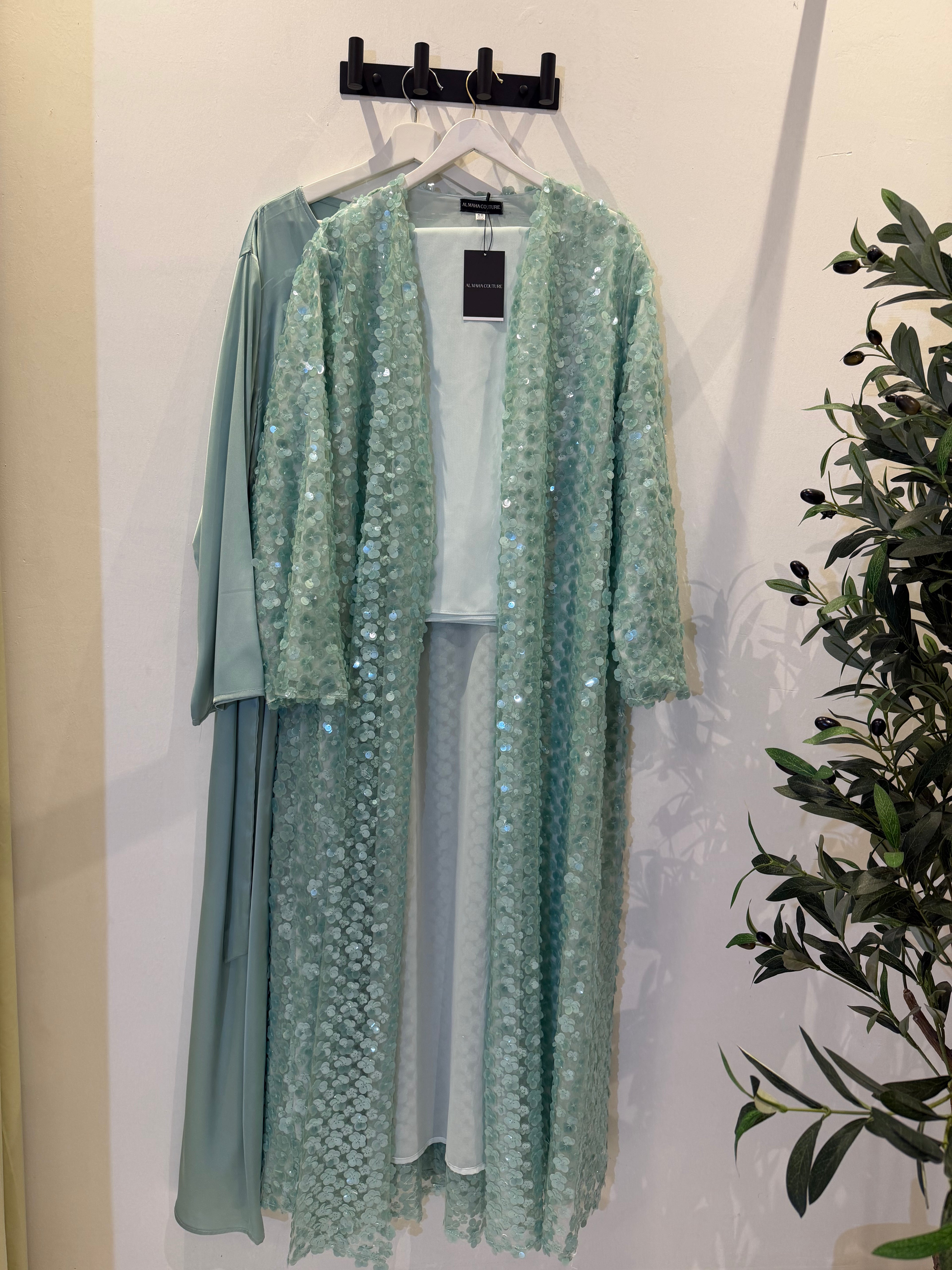 Celeste Sequin Abaya – 3-Piece Luxury Set 🤍