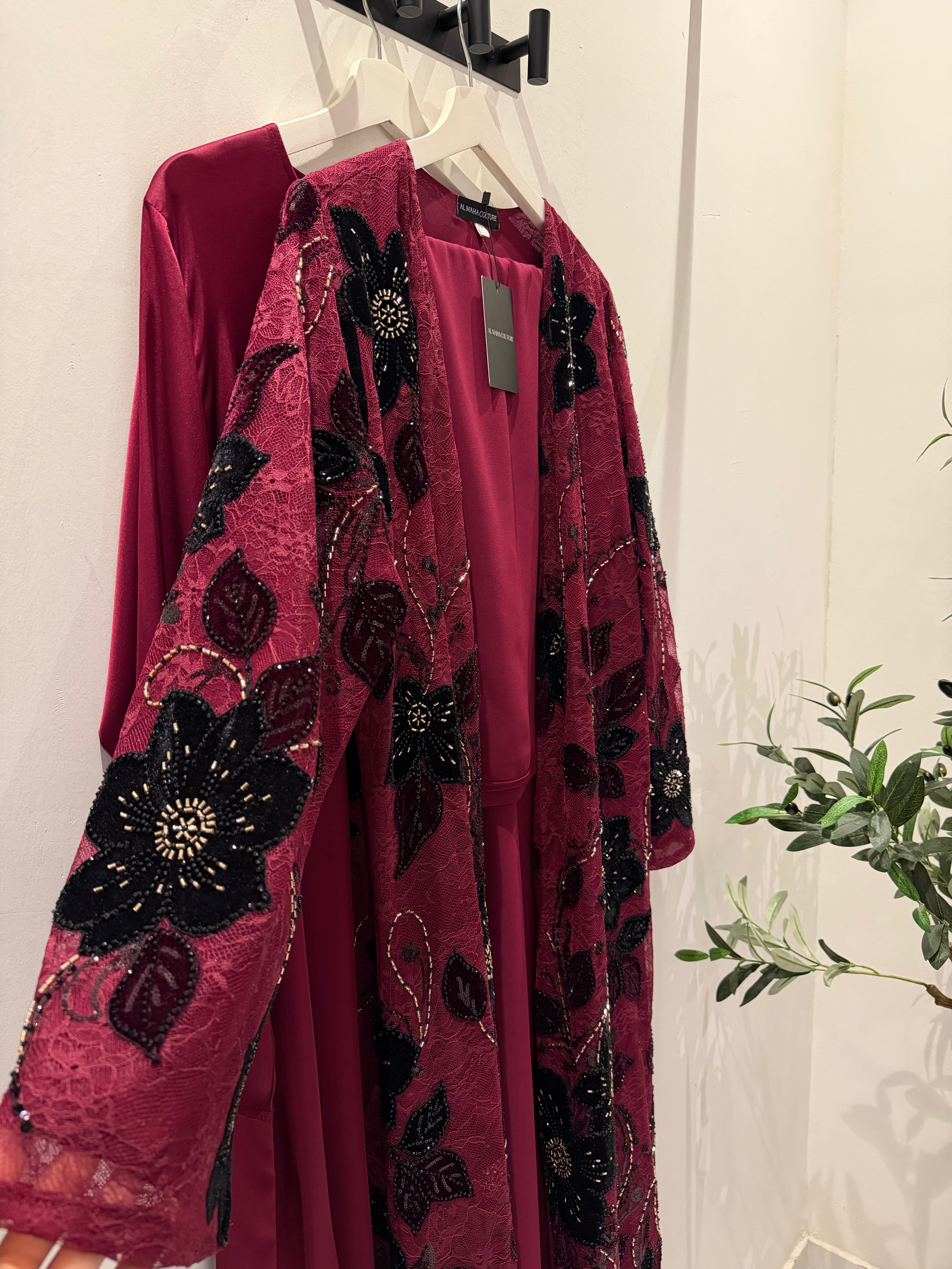 Lace & Velvet 3-Piece Set - Burgundy
