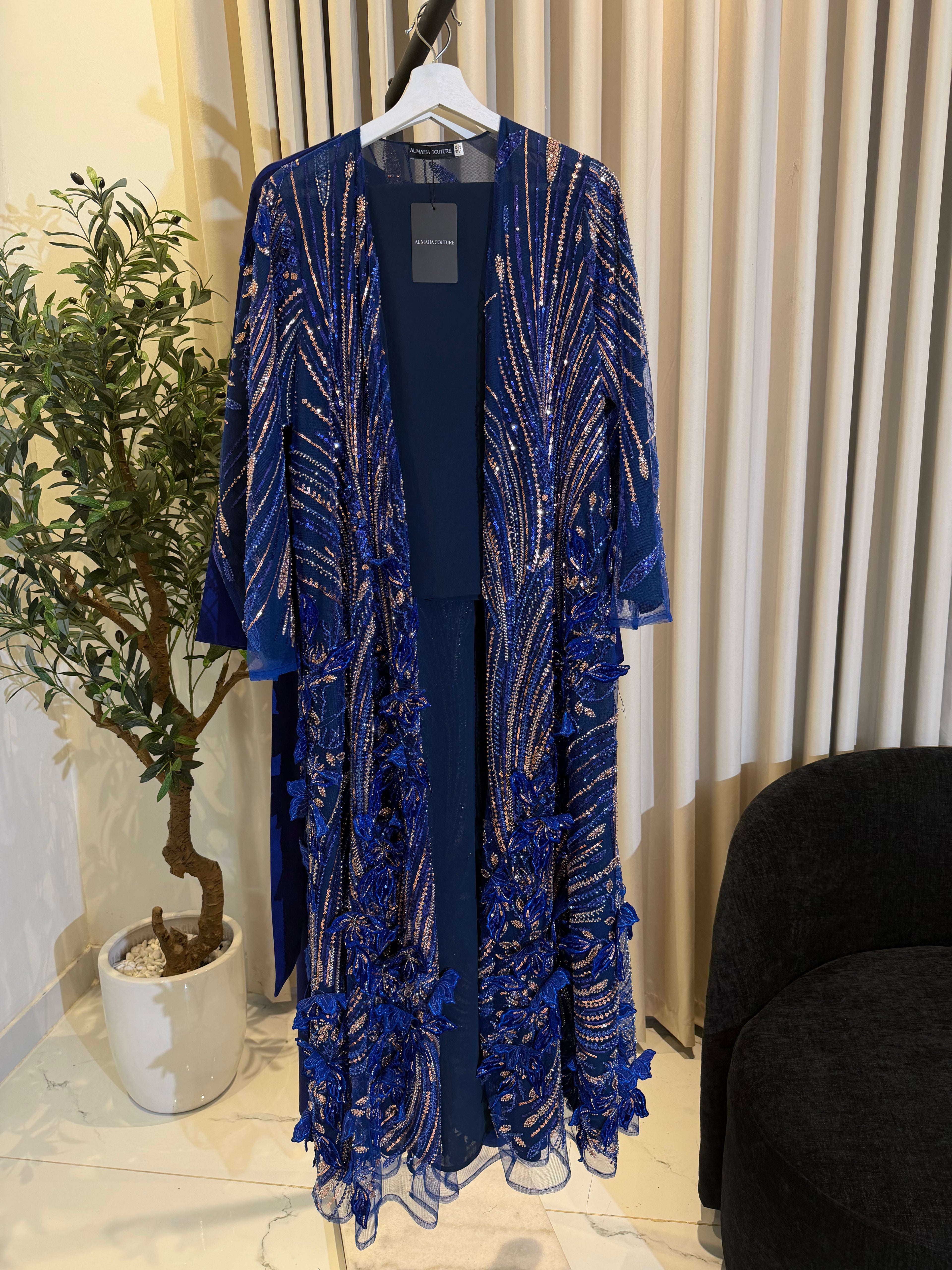 3D Floral Luxury Abaya Set - Blue
