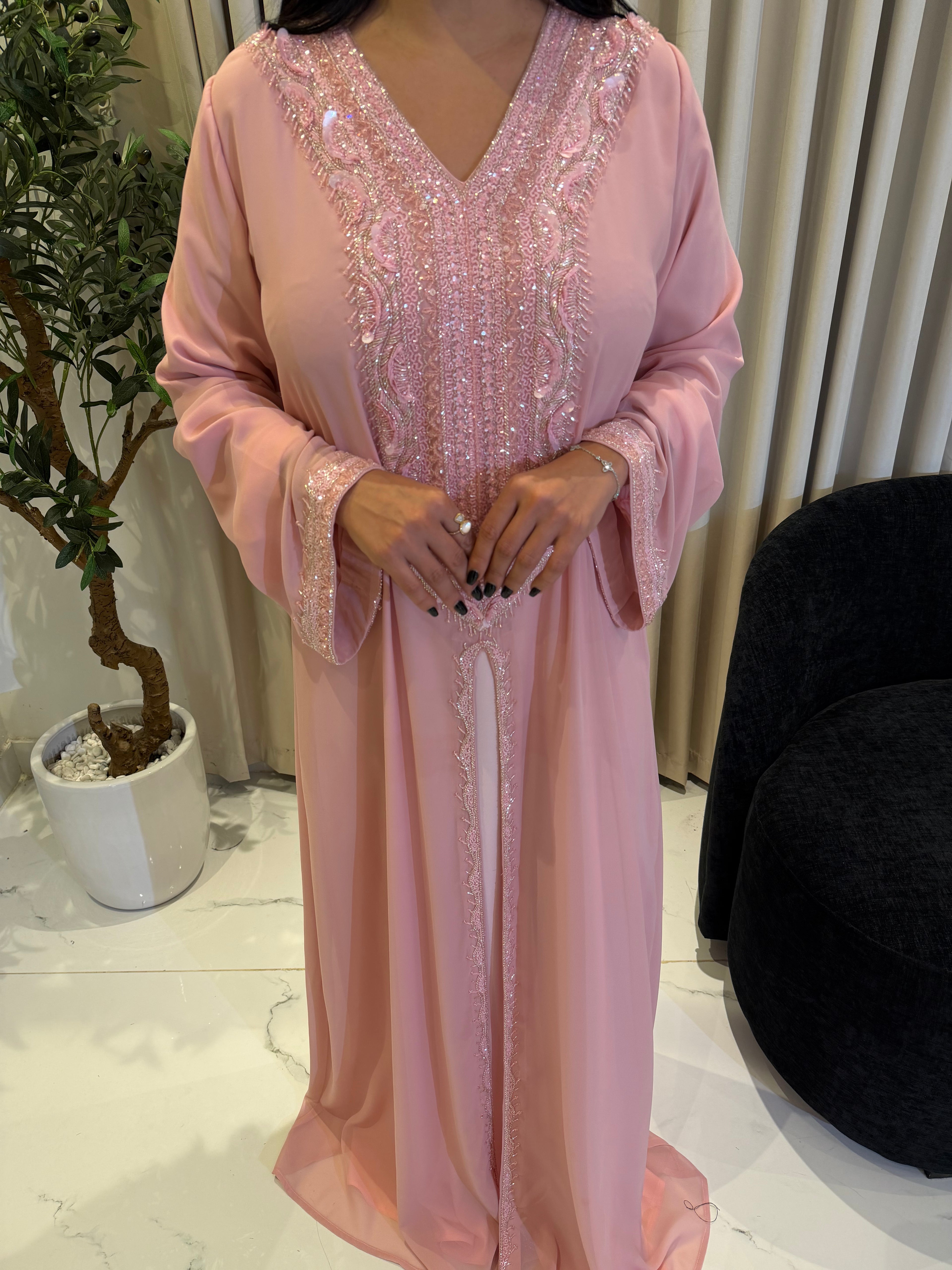 Hand-Embroidered Elegant Dress - Pink