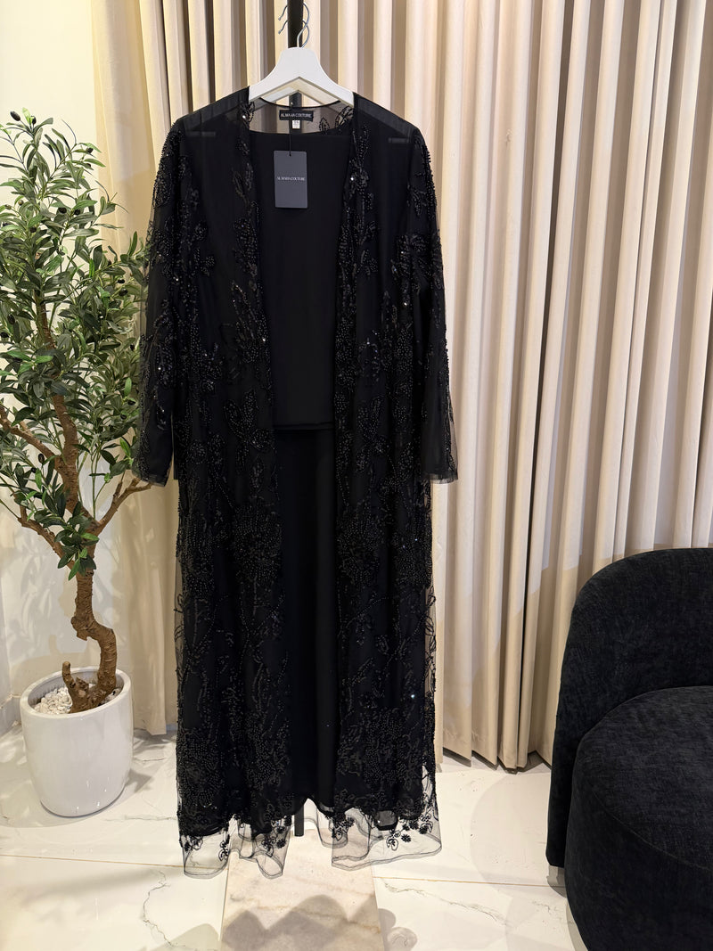 Floral Luxury Abaya Set - Black