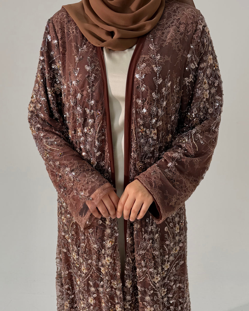 Al Shouq Full Pearl & Strass Luxury Set - Abaya, Dress & Sheila