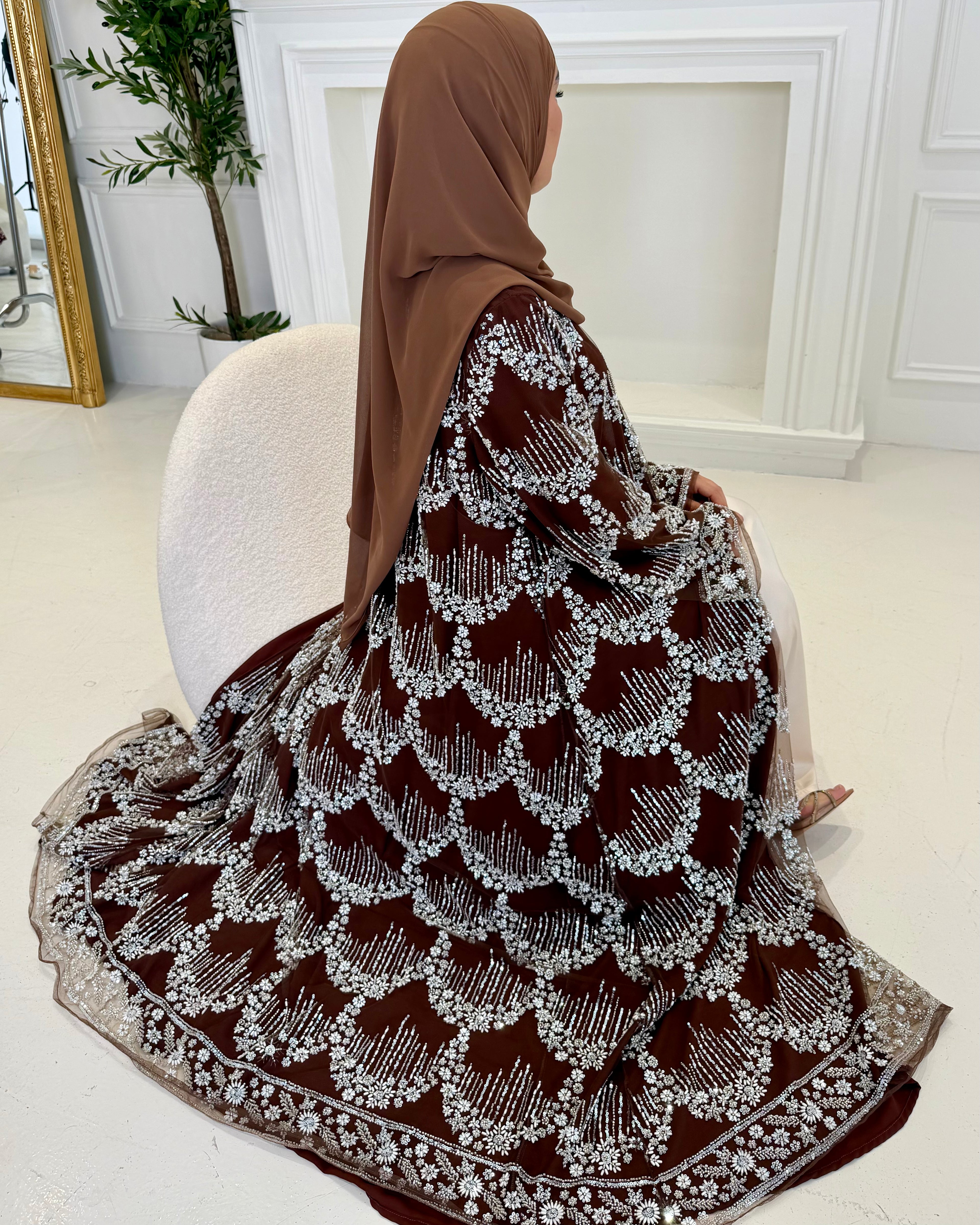 Al Maha Full Pearl & Strass Luxury Set - Abaya, Dress & Sheila