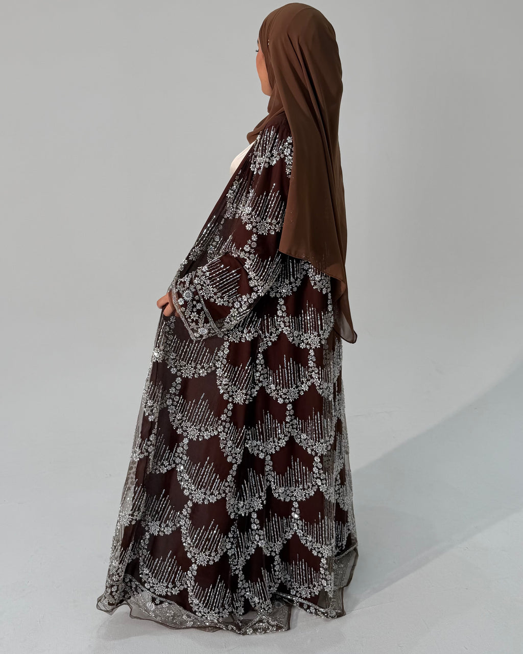 Al Maha Full Pearl & Strass Luxury Set - Abaya, Dress & Sheila