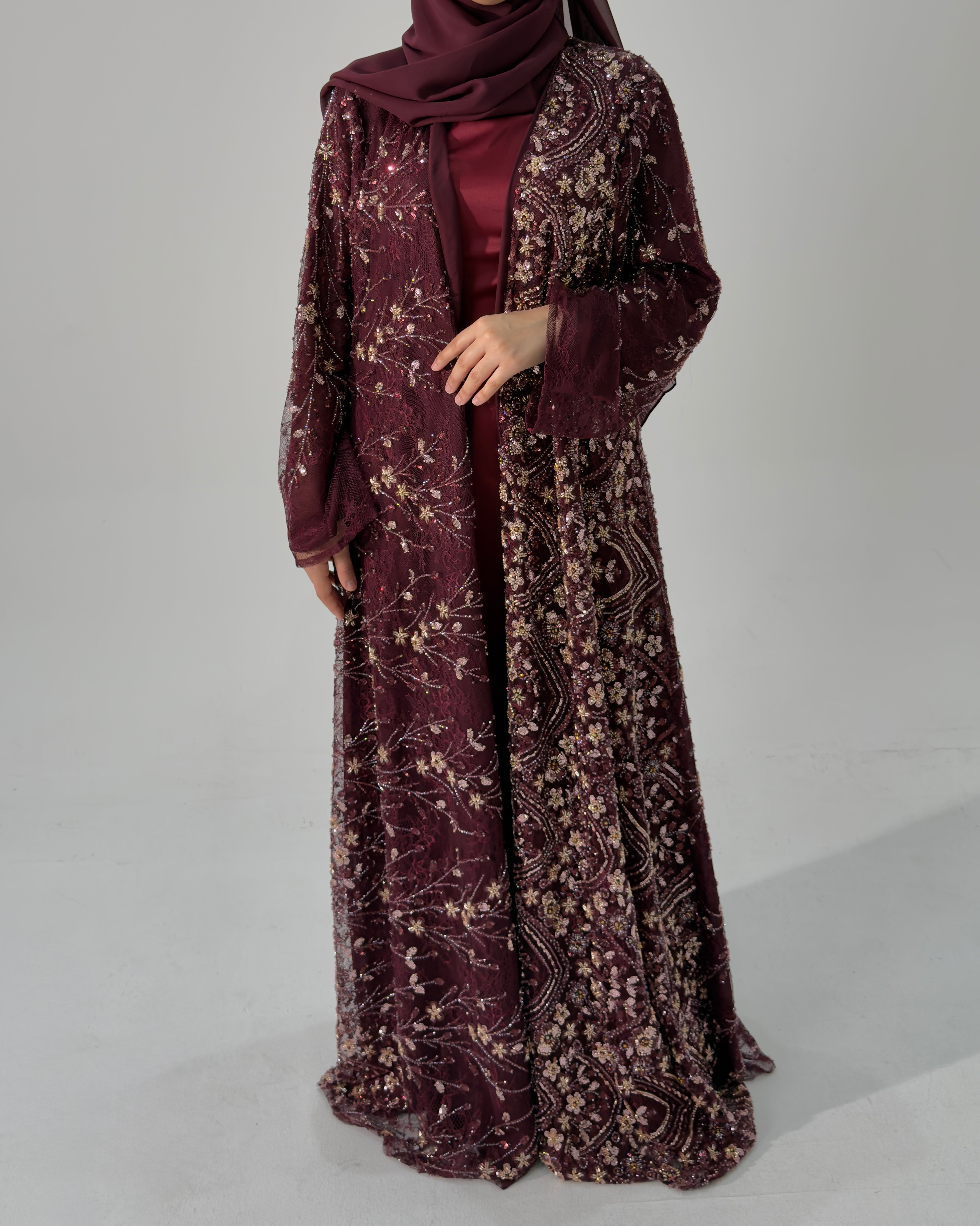 Al Thuraya Full Pearl & Strass Luxury Set - Abaya, Dress & Sheila
