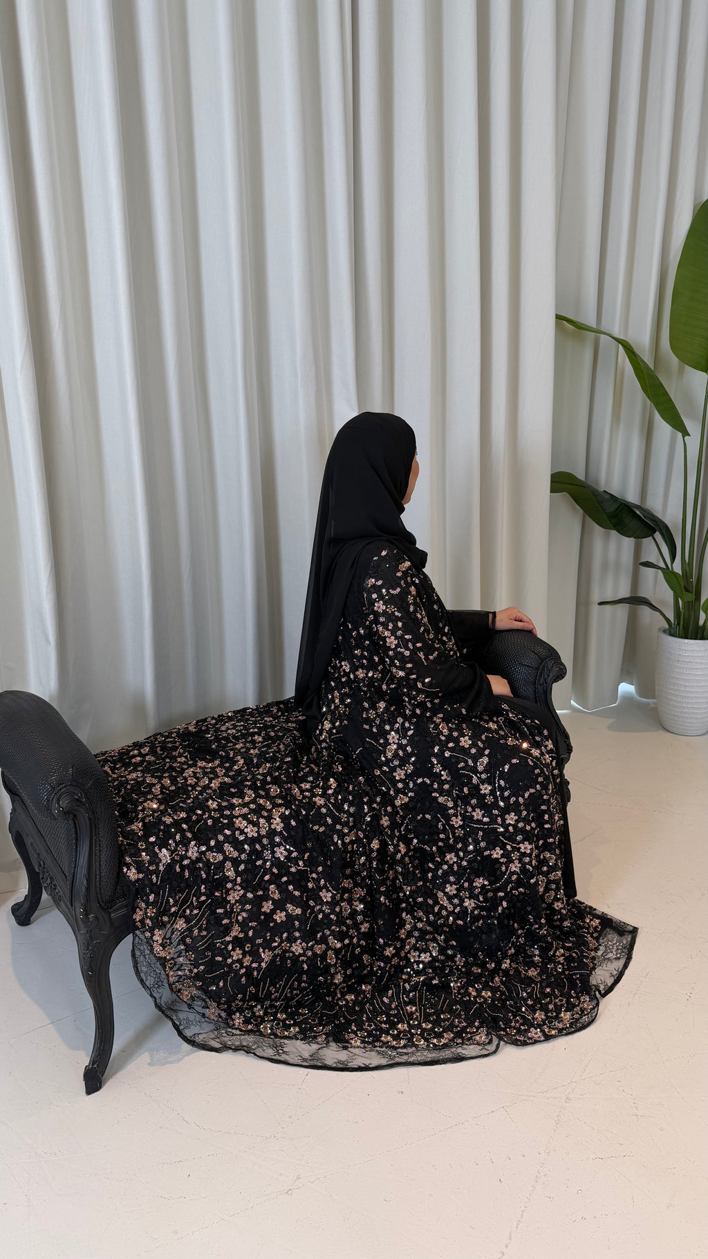 Al Dana Luxe Full Pearl & Strass Luxury Set - Abaya, Dress & Sheila