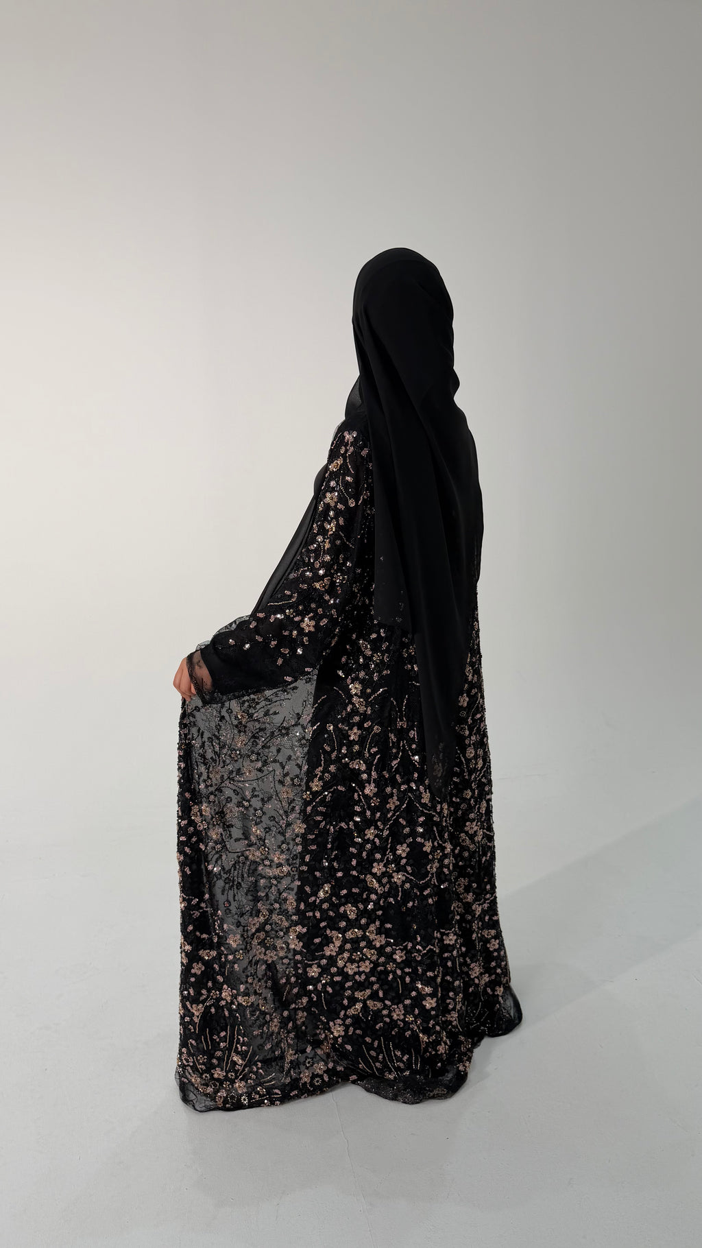Al Dana Luxe Full Pearl & Strass Luxury Set - Abaya, Dress & Sheila