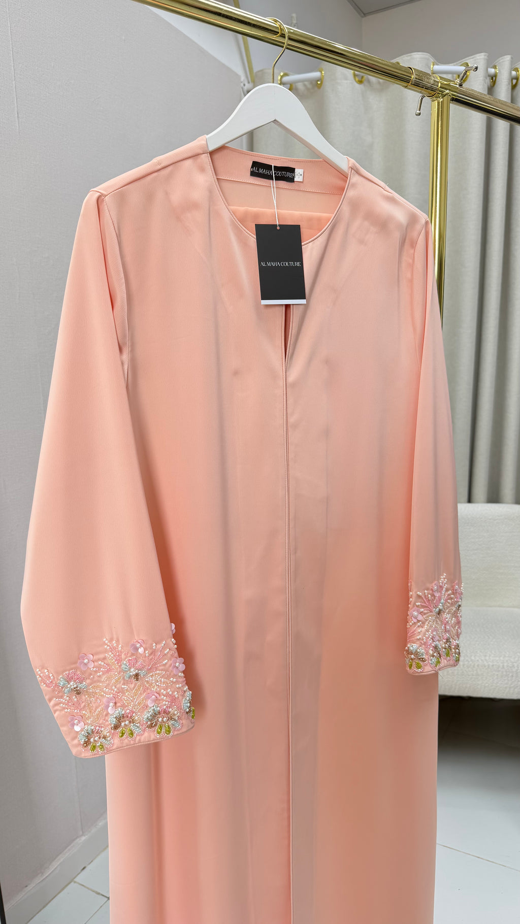 Zaya Peach Embroidered Abaya