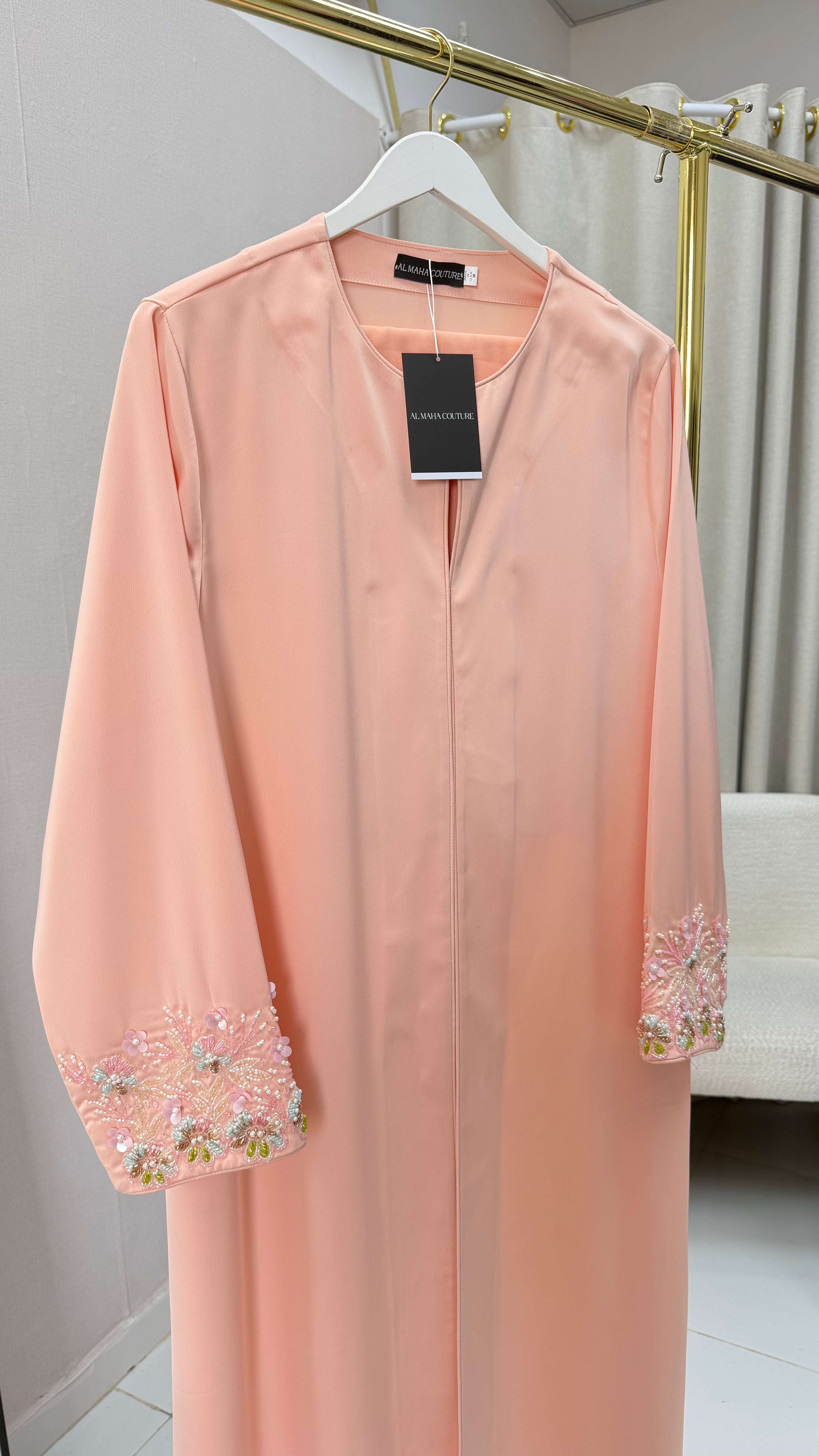 Zaya Peach Embroidered Abaya