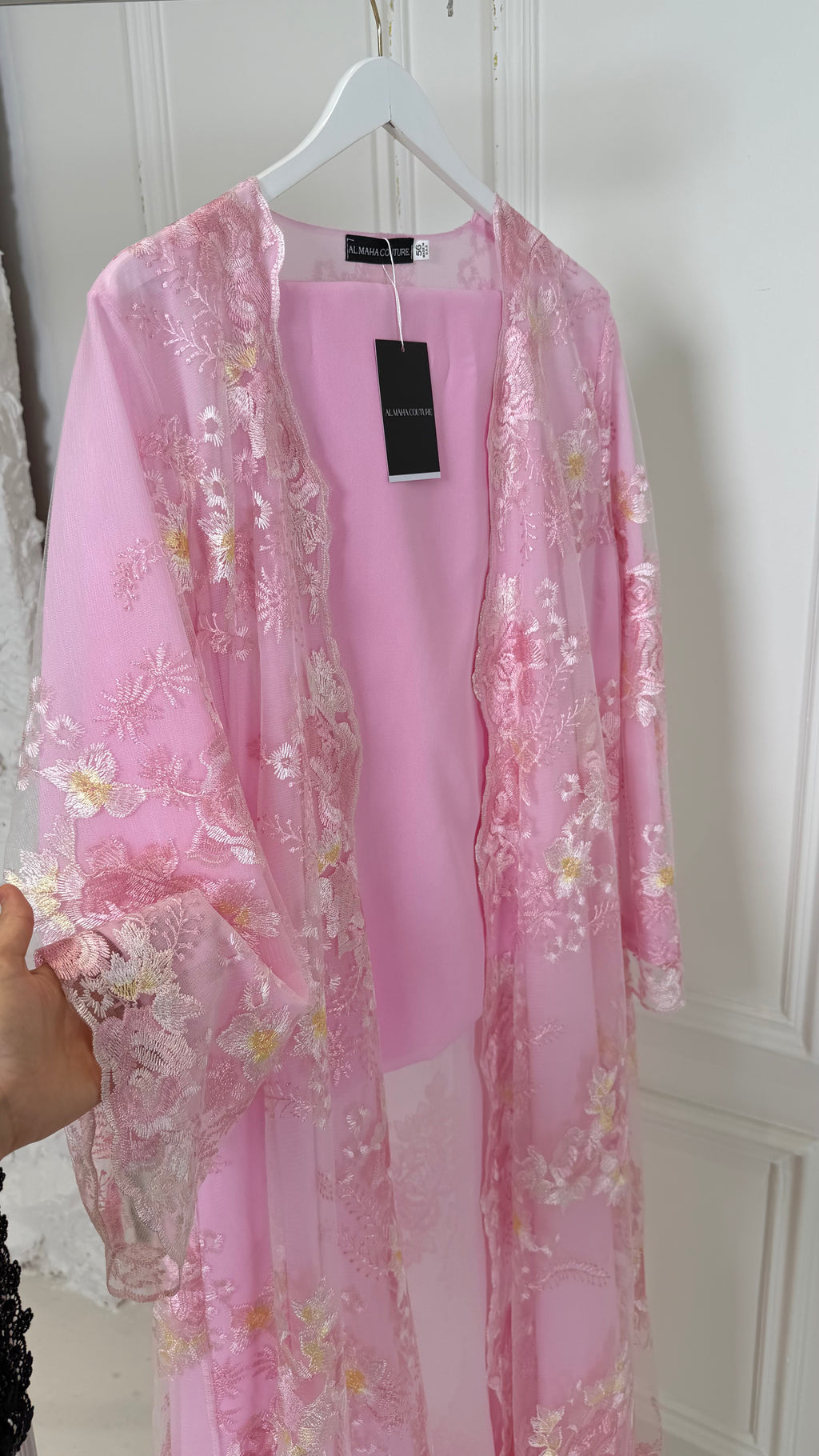 Alia Pink Full Lace Abaya with Sheila