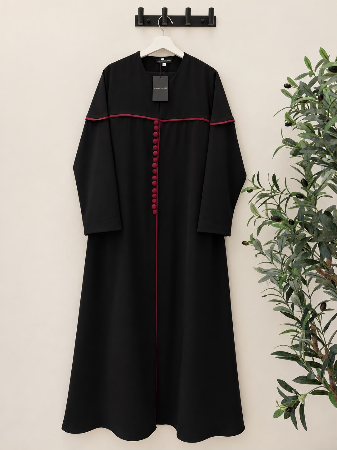 Buttoned Blazer Abaya - Burgundy