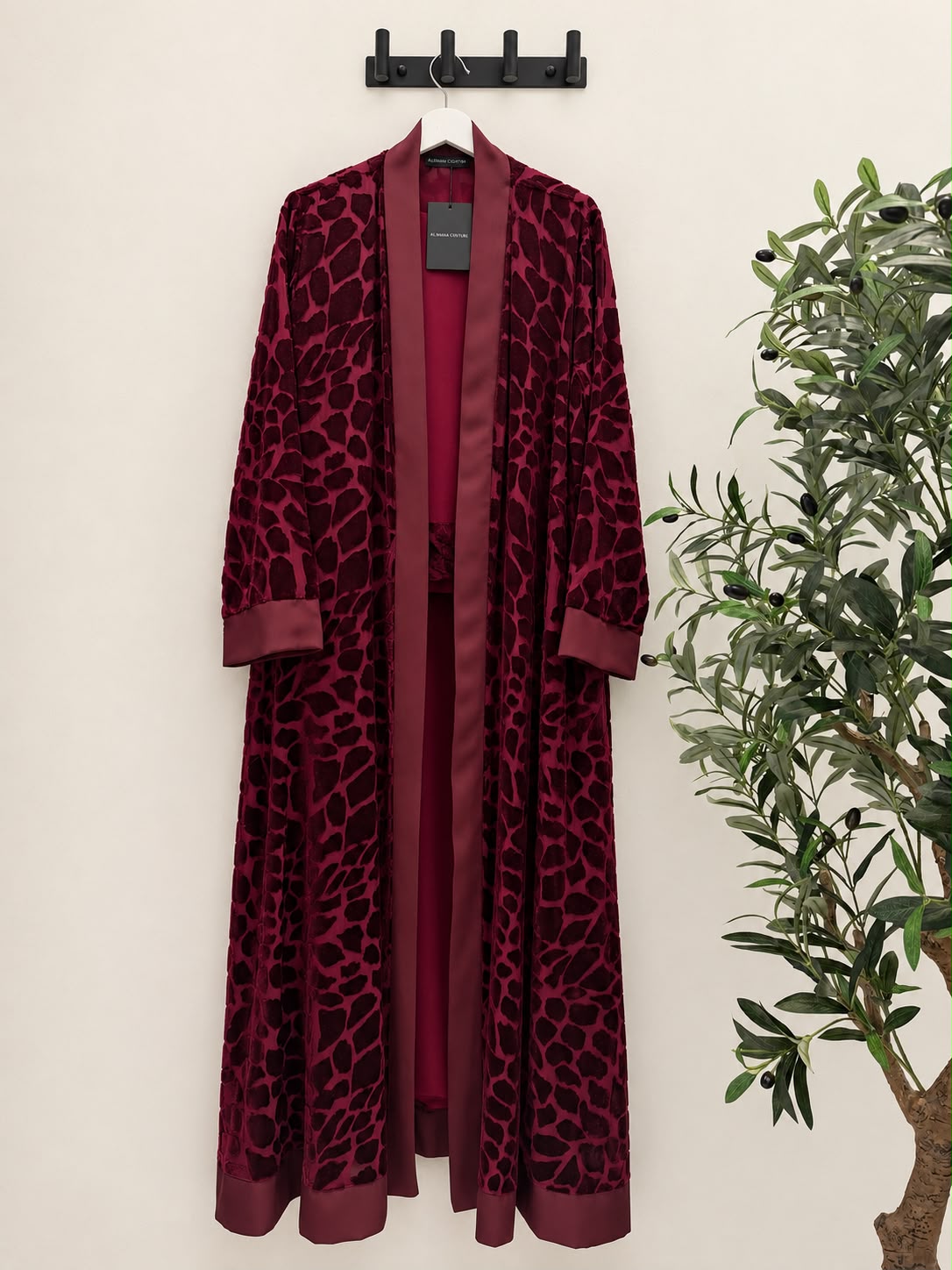 Velvet Abaya with sheila - Burgundy